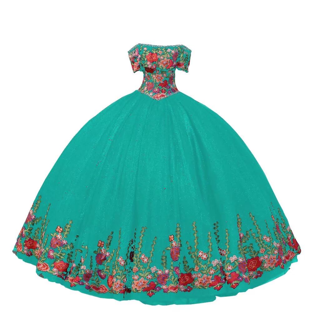 Boho Off Shoulder Floral Applique Quinceanera Dress 2025 - Elegant Ball Gown & Sweet 16 Charro Party Dress with Tulle Skirt | Perfect for Quinceañeras, Proms, Weddings & Special Occasions