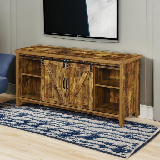 Blake Barn Door TV Stand with Shelves & Sliding Cabinets for 60 Inch TVs - Rustic Barnwood Entertainment Center for Living Room, Bedroom, Home Theater