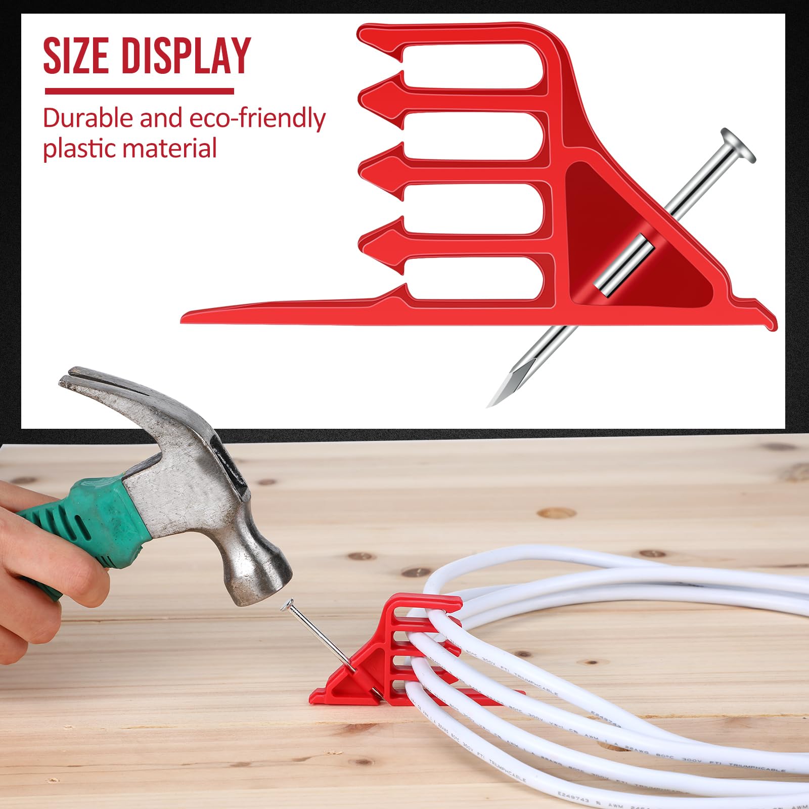 100 Pcs Insulated Cable Stackers - Heavy Duty Electrical Wire Staples for Cordless Hammer, Efficient Cable Management & Organization (Red) - Perfect for Home, Office & Workshop Electrical Wiring Projects