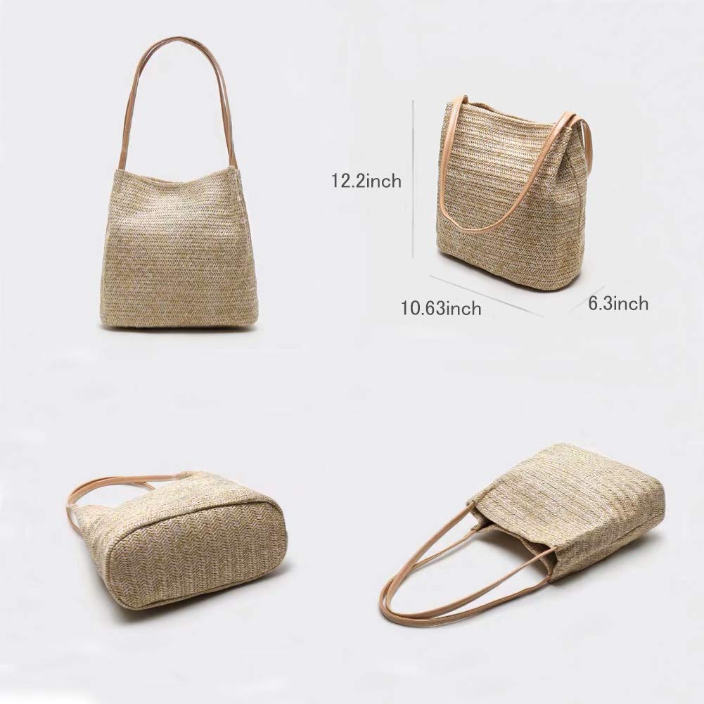 Aphoraeny Straw Beach Bag - Large Woven Tote Handbag for Women, Summer Shoulder Purse with Bucket Design, Perfect for Pool, Vacation, and Outdoor Activities