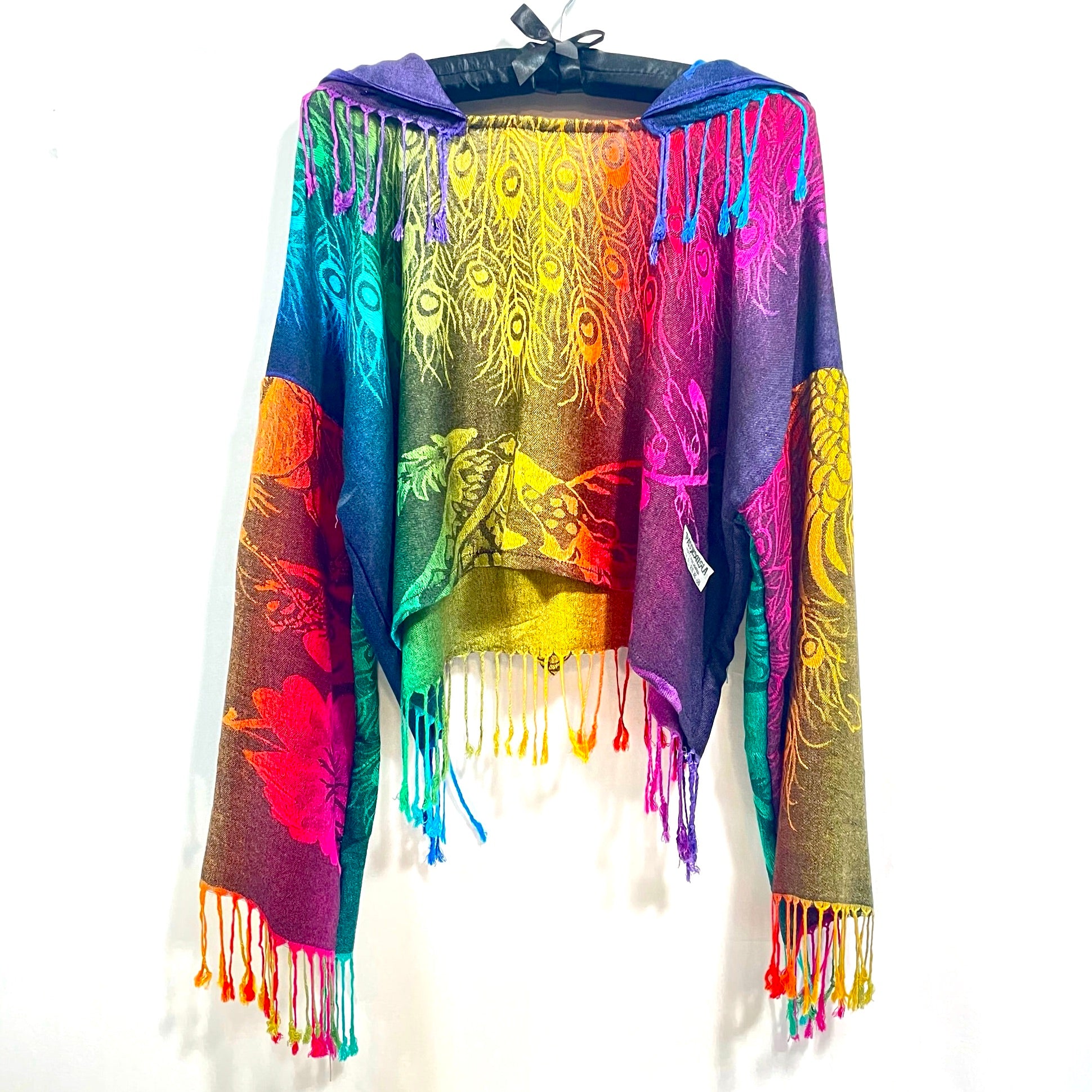 PASH LS Crop Top - Rainbow Feathers Print | Trendy Long Sleeve Cropped Shirt for Women | Perfect for Music Festivals, Parties & Casual Outfits