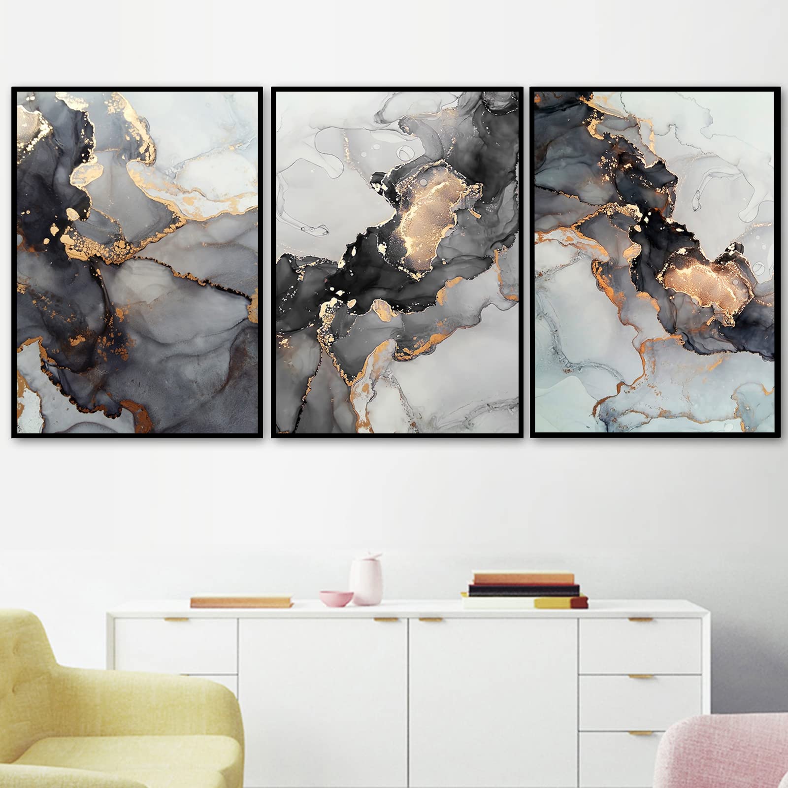 PUYIQARE Gold Black Marble Canvas Poster - Modern Abstract Wall Art Painting, Nordic Style Prints for Living Room & Bedroom Decor - Unframed Wall Picture (20x28 Inch) - Perfect for Home, Office & Gift Giving