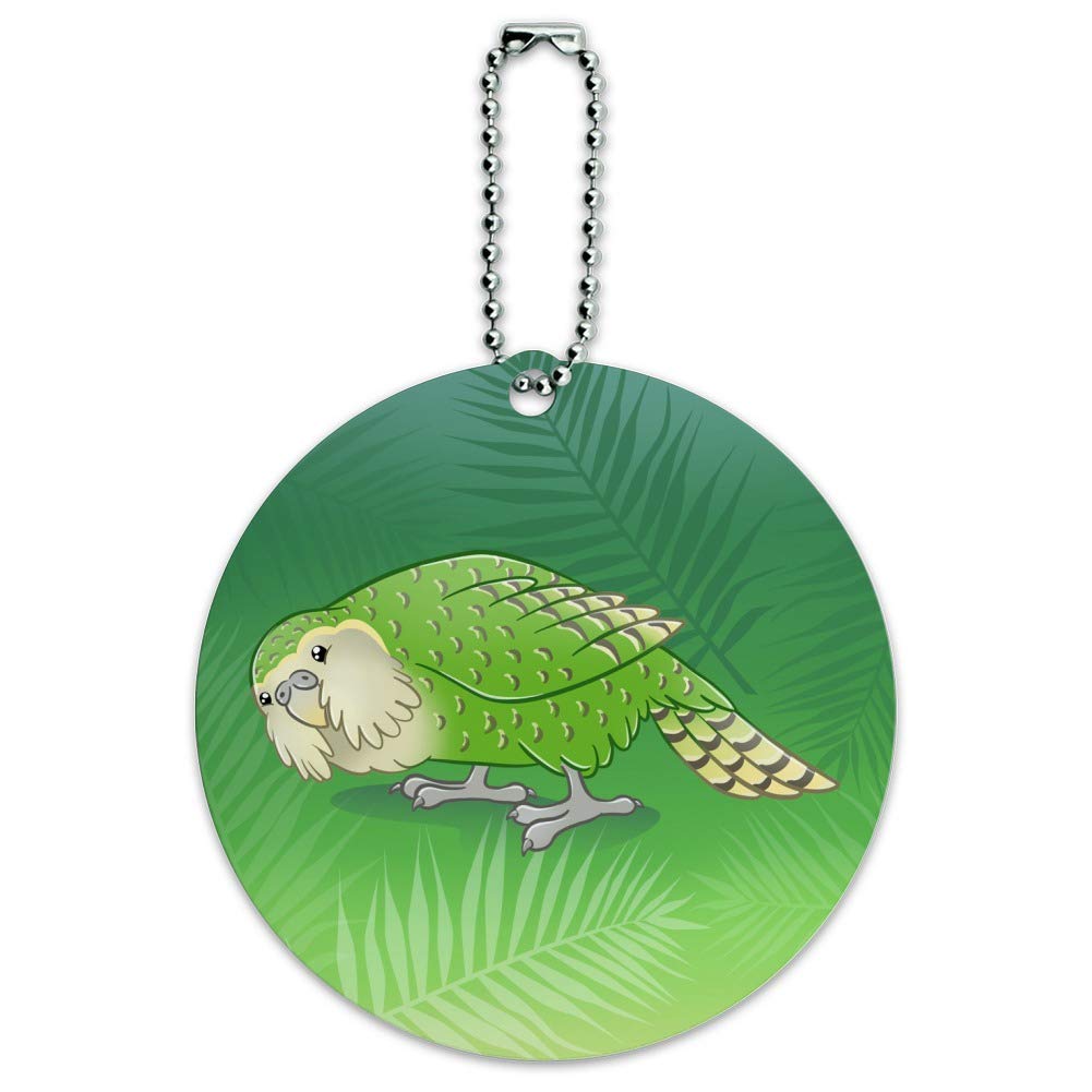 Kakapo Flightless Owl Parrot Round Luggage ID Tag - Durable Suitcase & Carry-On Baggage Identifier - Perfect for Travel, Business Trips & Airport Security