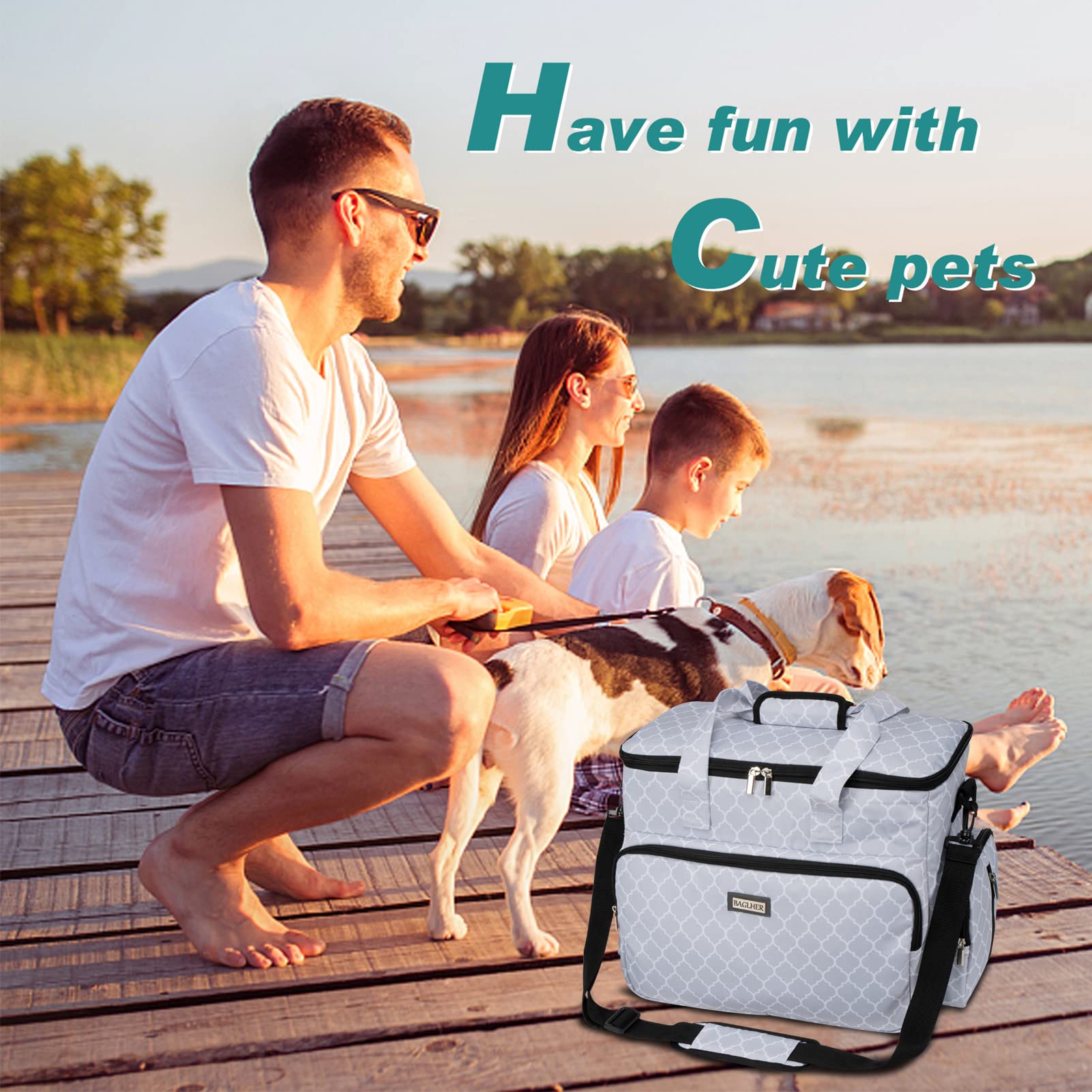 BAGLHER Dog Travel Bag - Waterproof Pet Carrier with 2 Food Containers & Collapsible Bowls | Essential Pet Travel Accessories for Dogs, Cats & Small Animals | Perfect for Road Trips, Air Travel & Outdoor Adventures