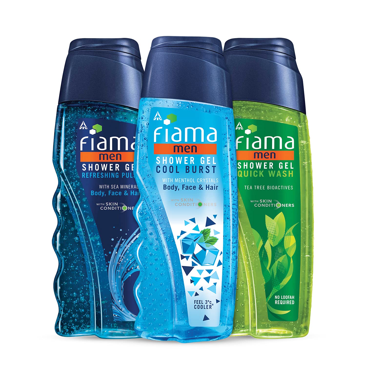 Fiama Men's Body Wash & Shower Gel Set - 3 Pack (250ml Each) | Refreshing Pulse, Cool Burst & Quick Wash | Hydrating & Invigorating Daily Shower Gel for Men | Perfect Gift Set for Gym, Travel & Home Use