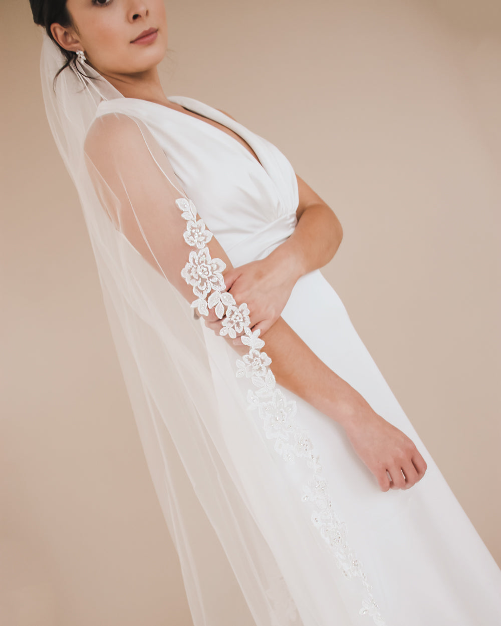 Althea Lace Cathedral Veil - Elegant Wedding Veil with Delicate Lace Trim for Brides | Perfect for Church Weddings, Formal Ceremonies & Bridal Portraits
