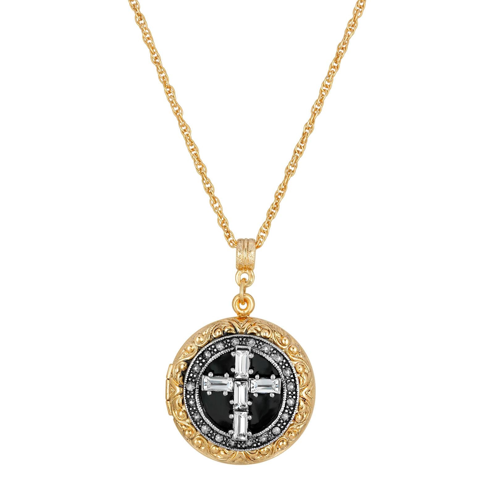 1928 Vintage Jewelry Enamel & Baguette Crystal Cross Pendant Necklace - 16