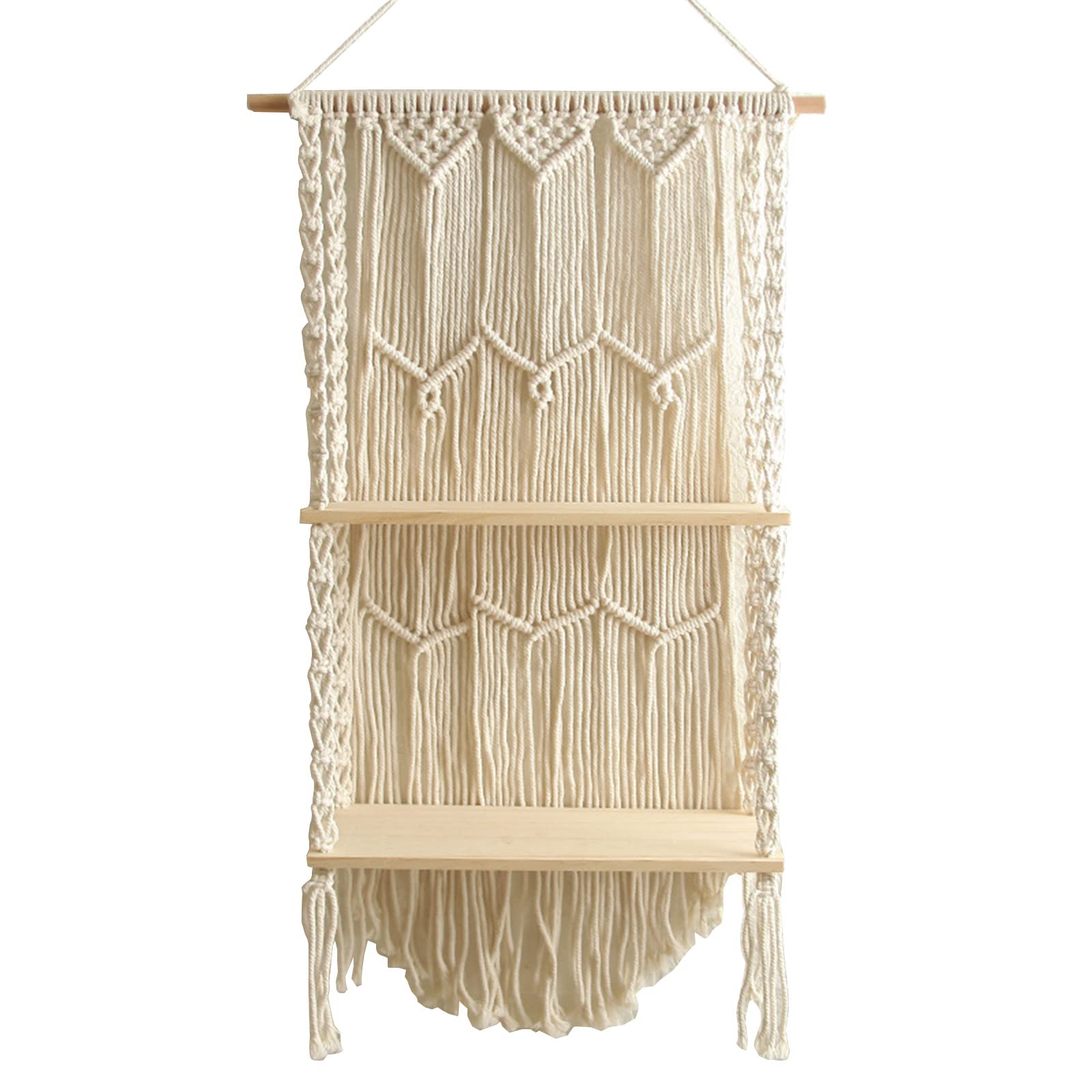 Bibididi Macrame Wall Hanging Shelf - Boho Wood Floating Shelves with Handwoven Cotton Rope for Plants | DIY Macrame Tapestry Rack | Perfect for Home Decor, Bedroom, Living Room & Boho Style Interior Design
