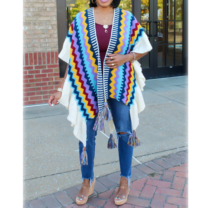 Stylish Long Wool Knitted Cape - Ethnic Inspired Winter Shawl Wrap for Women | Perfect for Outdoor Events, Parties & Cold Weather Fashion