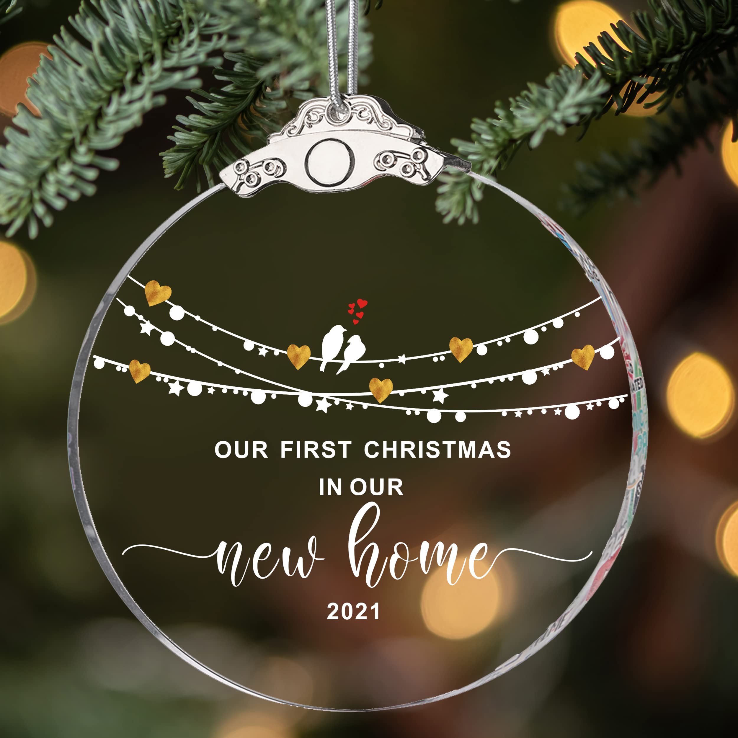 First Christmas in Our New Home - Round Crystal Clear Glass Christmas Ornament | Housewarming Gift for New Homeowners | Wedding Couple Christmas Decor | Holiday Keepsake for Home Decorating & Tree Trimming