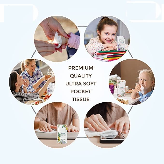 DYOMNIZY Soft Disposable Pocket Tissues - 20x20cm Travel Tissue Packs (10 Pulls/Pack) for Face, Hands & On-the-Go Use - Ideal for Women, Men & Kids | Perfect for Purse, Car, Office & Daily Outings