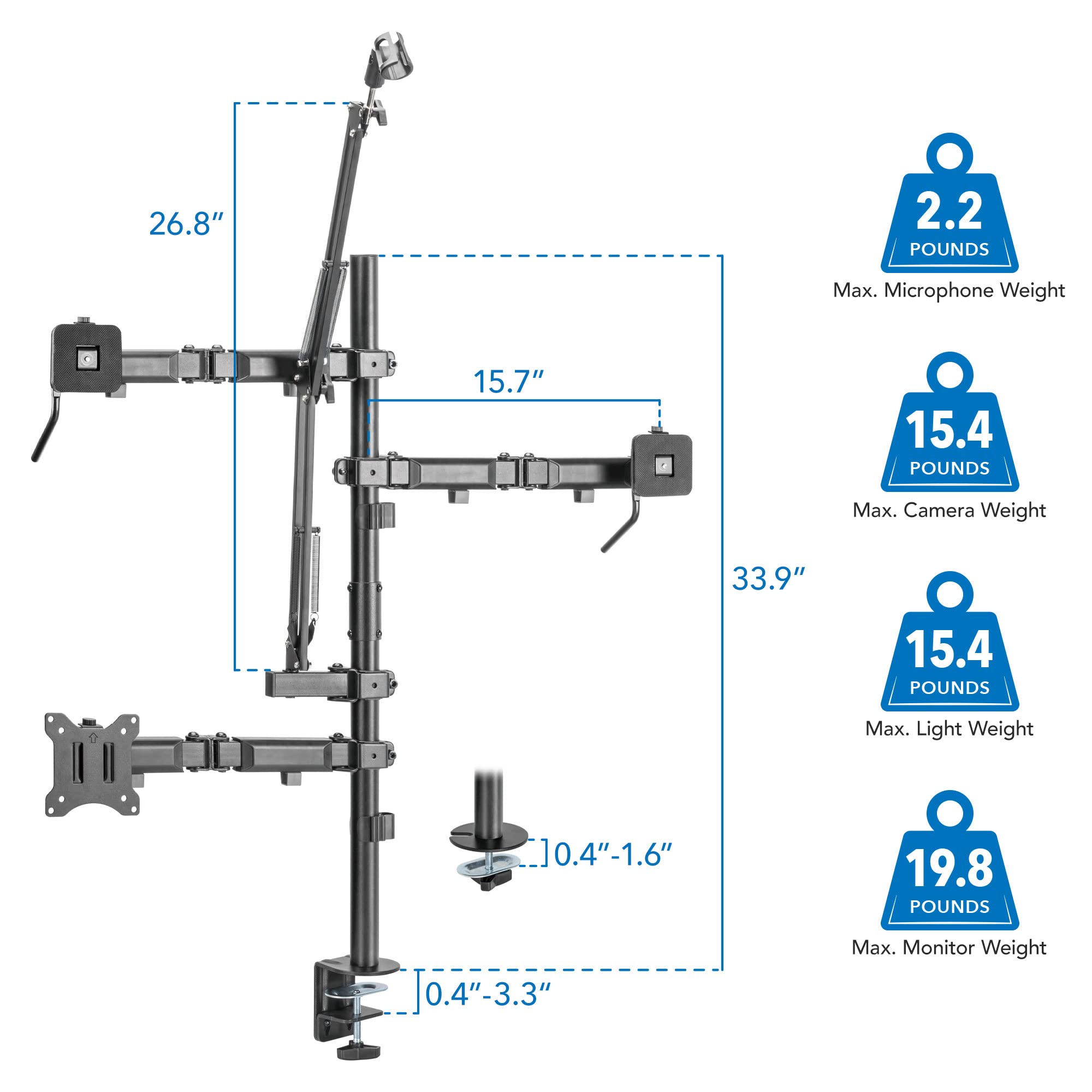 Mount-It! All-in-One Live Streaming Kit - 4 Arm Desk Mount for Monitor, Webcam & Ring Light with Microphone Stand - Perfect YouTube & Facebook Recording Setup for Gamers, Podcasters & Content Creators