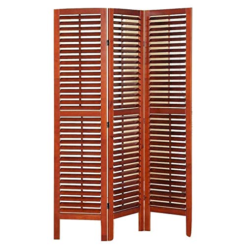GXP 3-Panel Solid Wood Room Divider Screen - Walnut or Espresso Louver Shutters for Home Office, Bedroom Partition & Privacy Decor