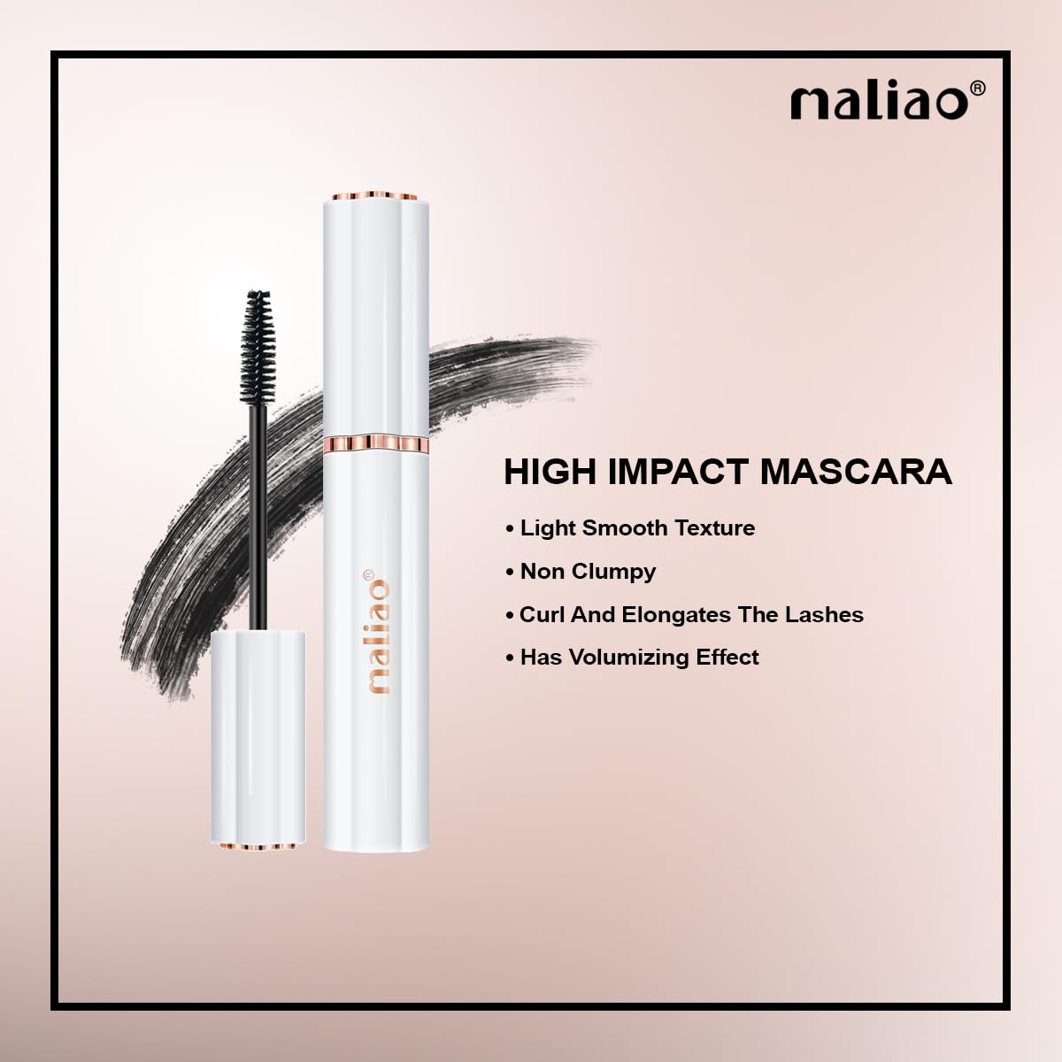 Maliao High Impact 24-Hour Waterproof Mascara - Volumizing & Lengthening for Dramatic Lashes | Perfect for Weddings, Swimming & All-Day Wear