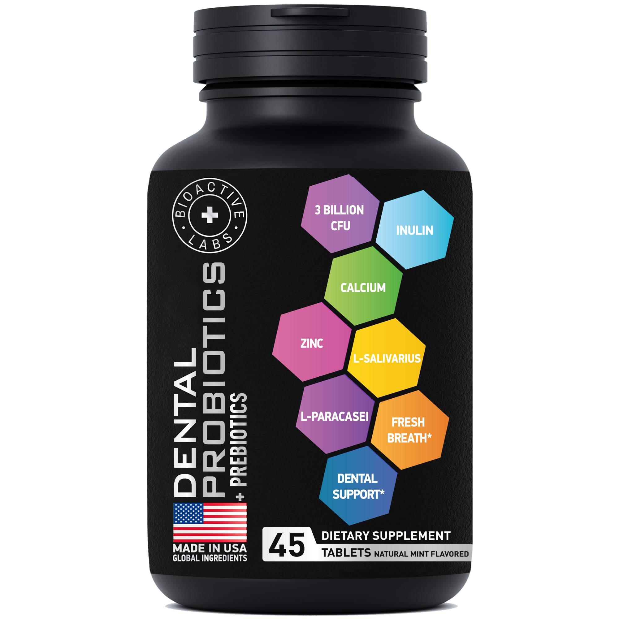 Dental Probiotics for Teeth and Gums - Best Lactobacillus Salivarius Tablets to Fight Chronic Bad Breath & Restore Oral Microbiome - Advanced Oral Probiotic & Prebiotic Supplement for Mouth Health - 45 Tablets - Freshen Breath & Support Gum Health Daily