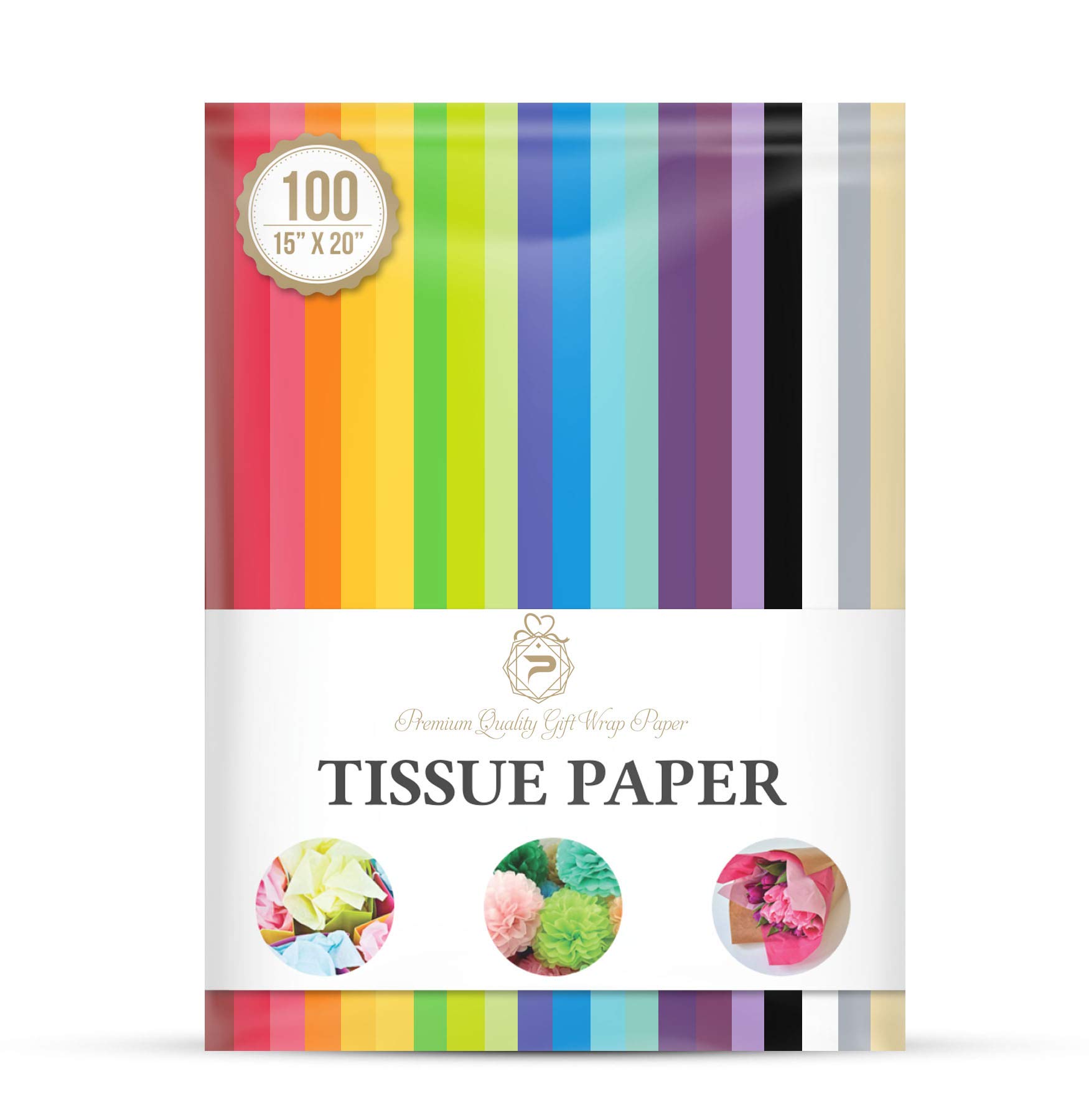 Premium Tissue Paper for Gift Wrapping - 100 Sheets, 20 Vibrant Colors | Perfect for Gift Bags, Floral Arrangements, Birthday, Christmas, Halloween & DIY Crafts | Party Decorations, Wedding Favors, Home Packaging Supplies