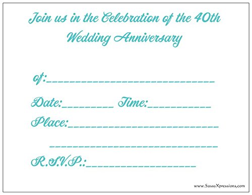 40th Wedding Anniversary Invitations with Rose Design - 50 Pack for Party, Celebration & Romantic Events