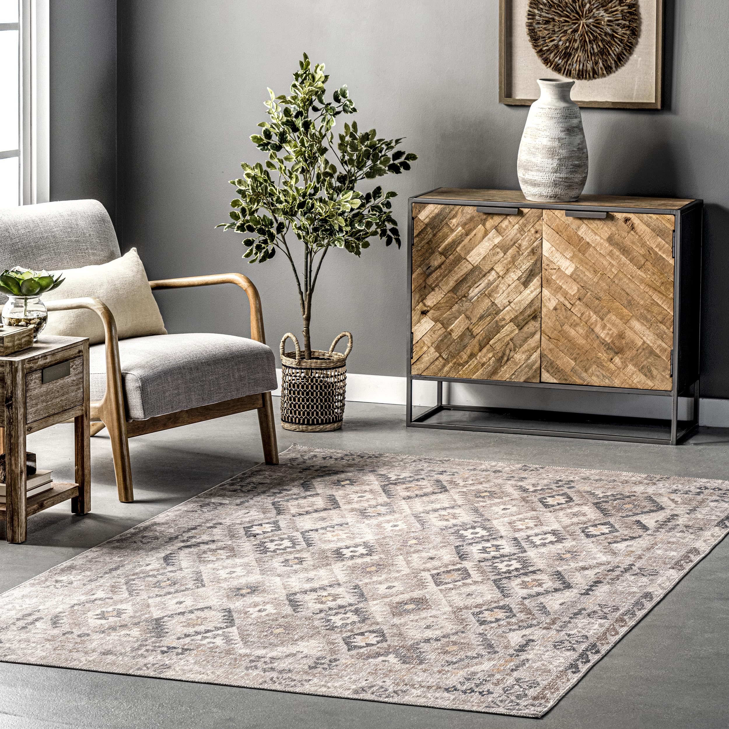 nuLOOM Shayne Moroccan Trellis Machine Washable Area Rug 8x10 Feet, Beige - Perfect for Living Room, Bedroom & Home Decor
