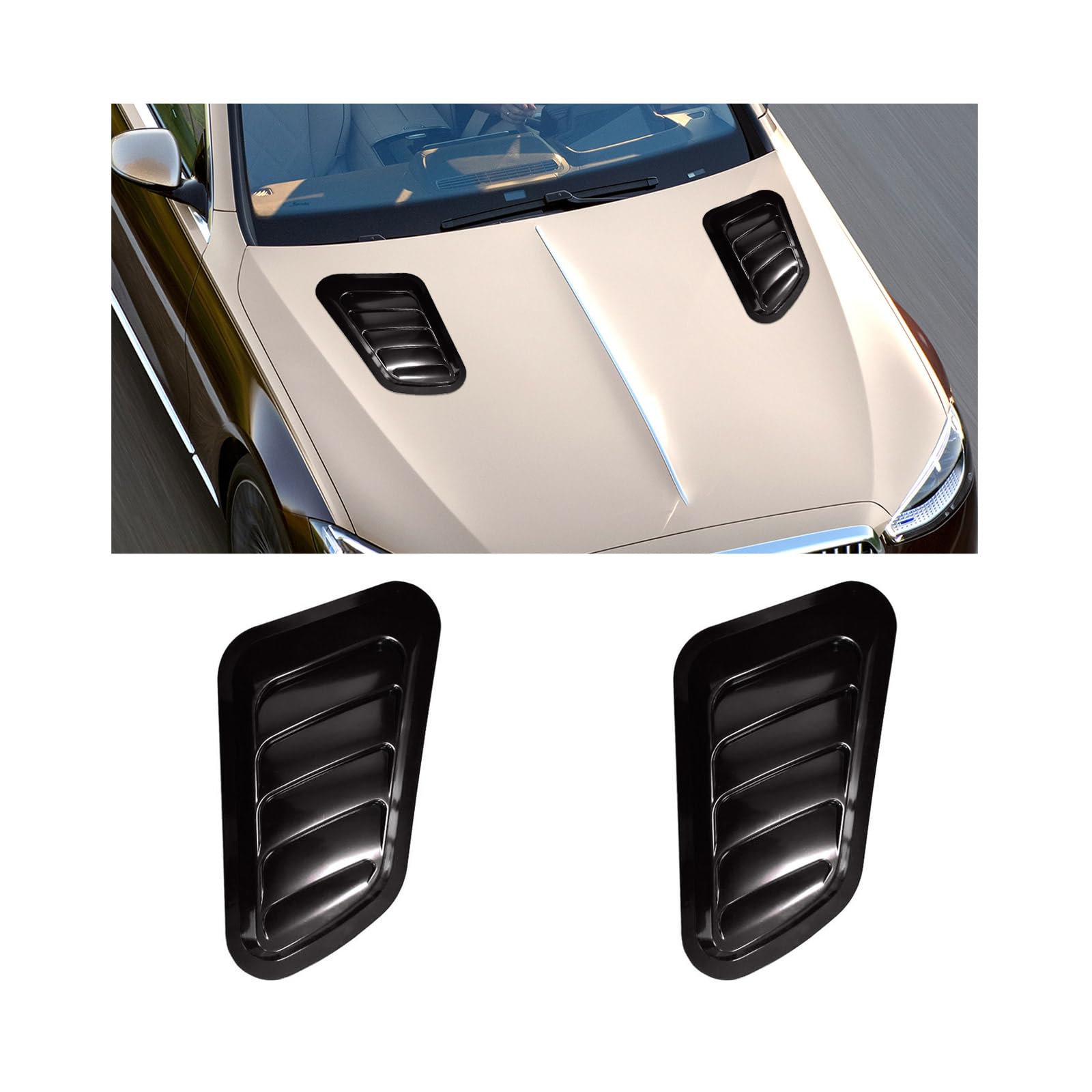 2PCS Universal Car Hood Air Vent Cover - Black Engine Hood Scoop & Front Air Vents Trim for Most Vehicles | Automotive Exterior Decor Accessories | Perfect for Car Shows & Performance Upgrades