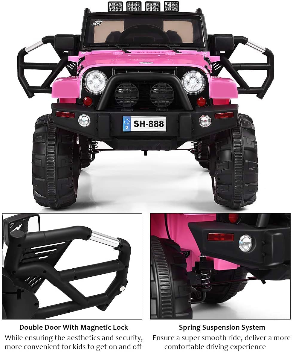 OLAKIDS 12V Battery Powered Electric Ride On Truck for Kids - Remote Control Toy Car with Spring Suspension, LED Lights & Music - 4-Wheel Toddler Vehicle for Indoor & Outdoor Play
