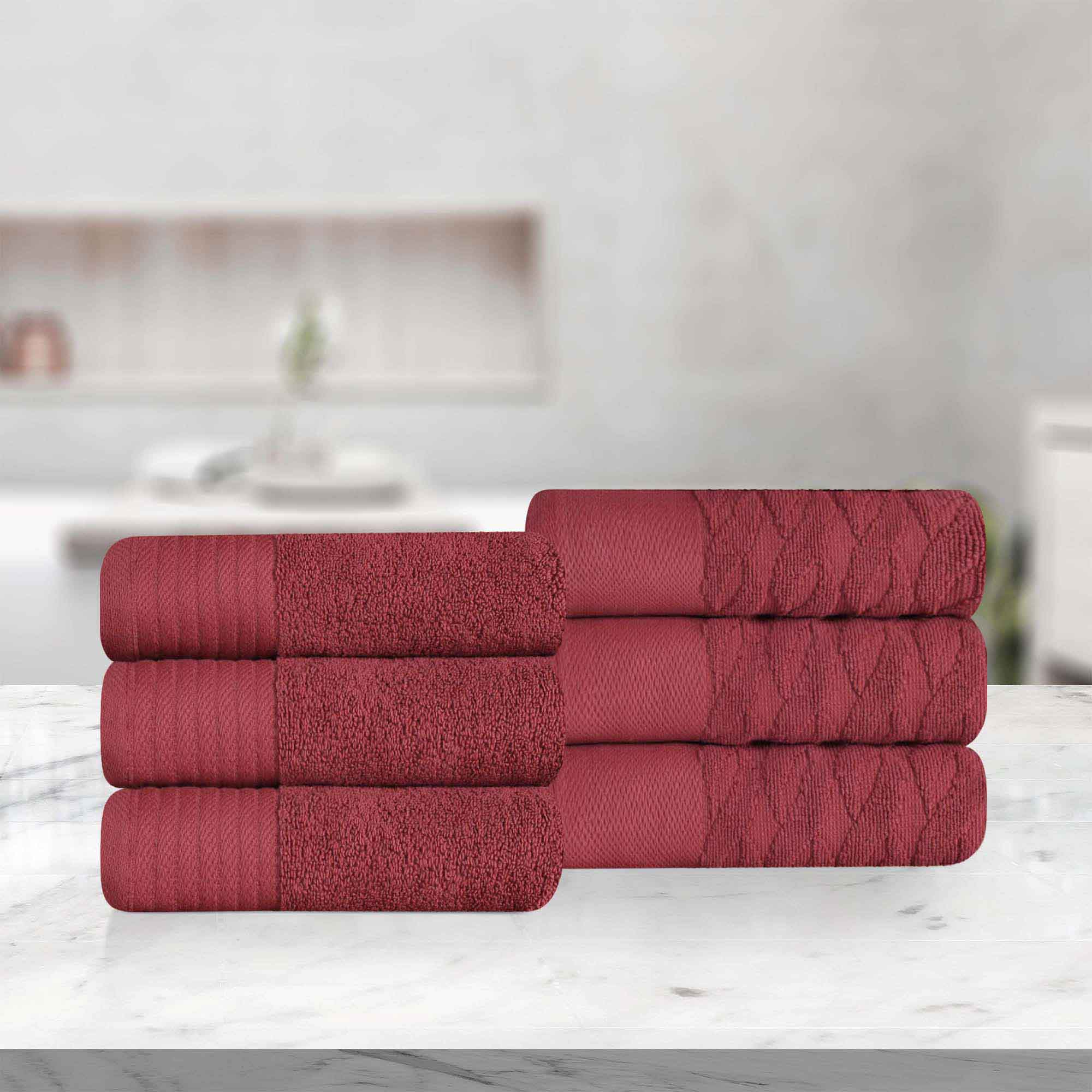 Premium 6-Piece Turkish Cotton Jacquard Herringbone Hand Towel Set - Soft & Absorbent Bath Towels for Spa, Guest Bathroom, and Luxury Home Decor