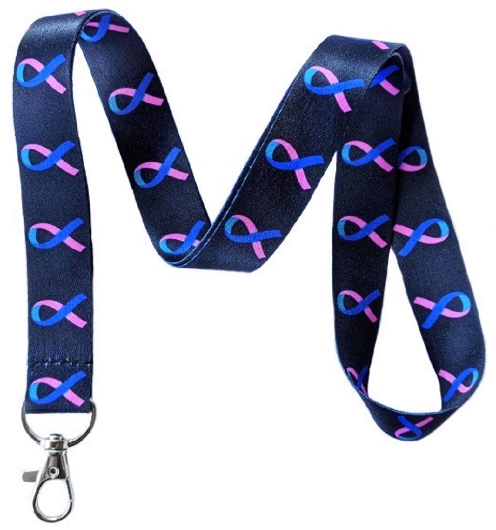 Custom Awareness Ribbon Lanyard Keychain - Teal Pink & Blue ID Badge Holder for Work, Events & Fundraisers | Breast Cancer & Autism Support