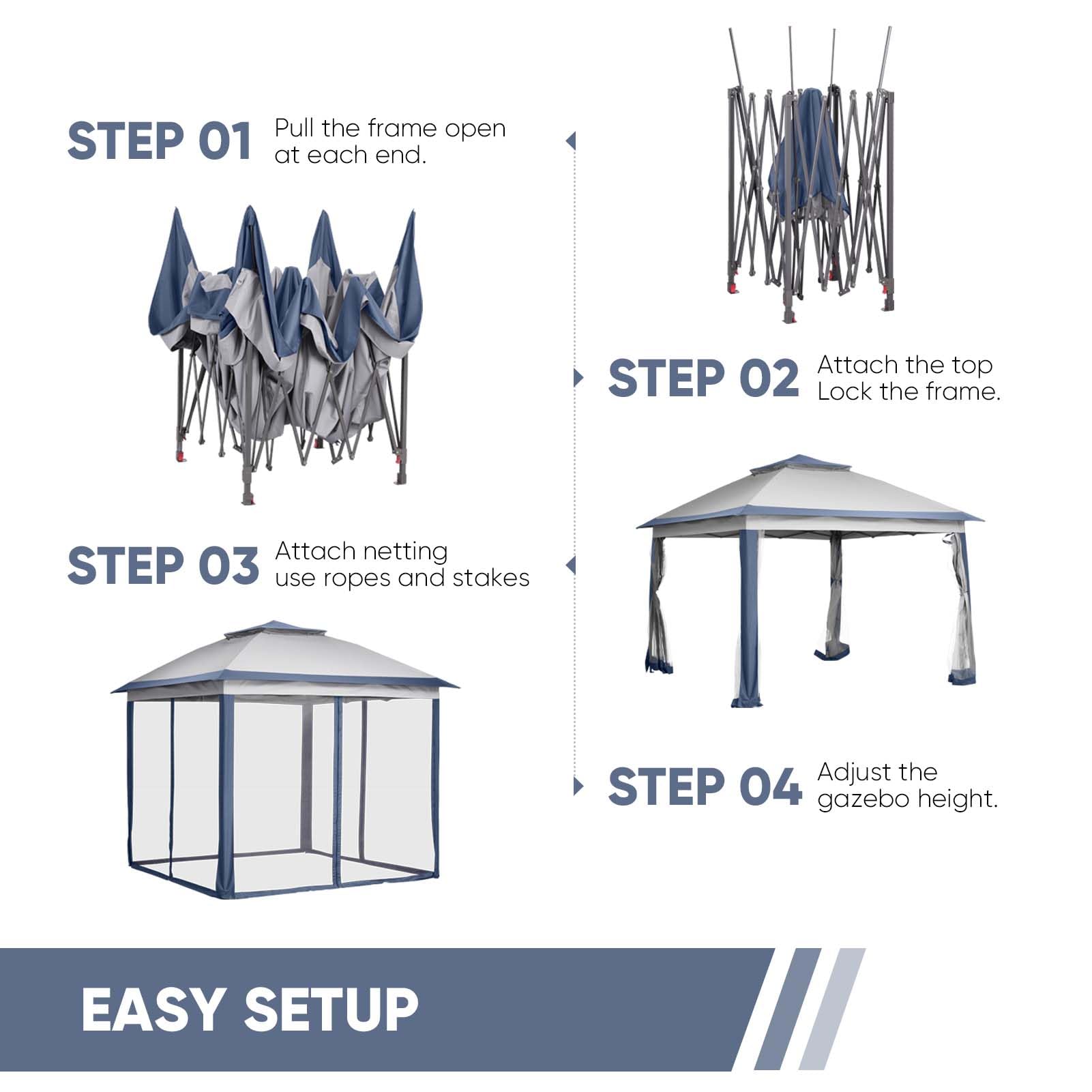 11x11 FT Heavy Duty Gazebo Tent with Mosquito Netting - Adjustable Height Folding Canopy for Outdoor Parties, Patio, Backyard & Garden - Perfect for BBQs, Camping & Summer Gatherings