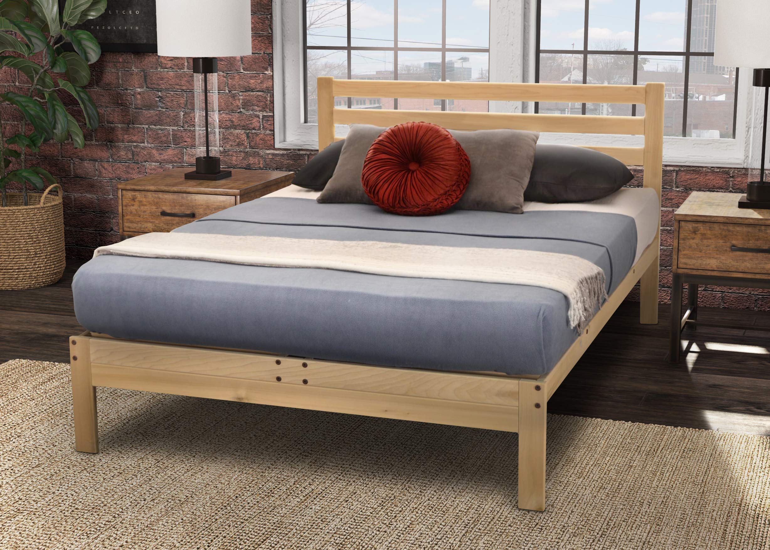 KD Frames Lexington Twin Platform Bed Frame - Solid Wood Unfinished Minimalist Bed with Slatted Headboard - No Box Spring Needed, Easy Assembly - Natural Wood Bedroom Furniture for Modern & Scandinavian Style Homes