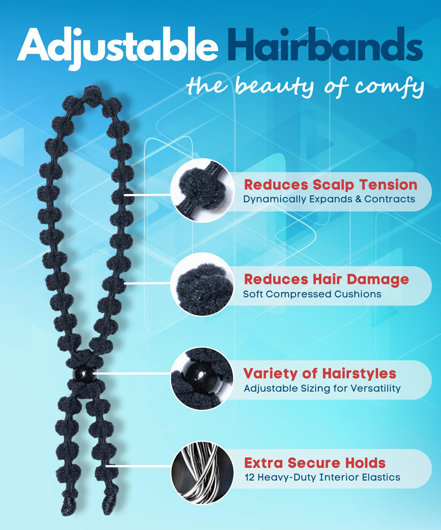 Bunzee Bands - Adjustable Hair Ties for Thick & Curly Hair - Perfect for Ponytails, Buns, Puffs & Updos - 2 Pack Brown - Ideal for Workouts, Yoga & Everyday Styling