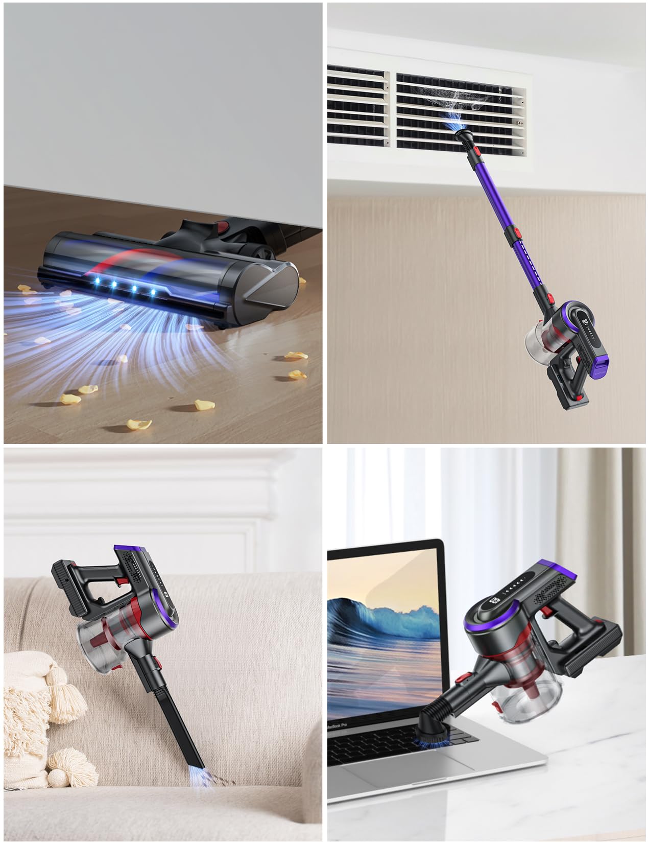 Powerful 450W Cordless Vacuum Cleaner with 40Kpa Suction & 55Min Runtime - Lightweight Stick Vacuum for Hardwood Floors, Carpets & Pet Hair - Anti-Tangle Tech & Touch Display - Perfect for Home Cleaning & Pet Owners
