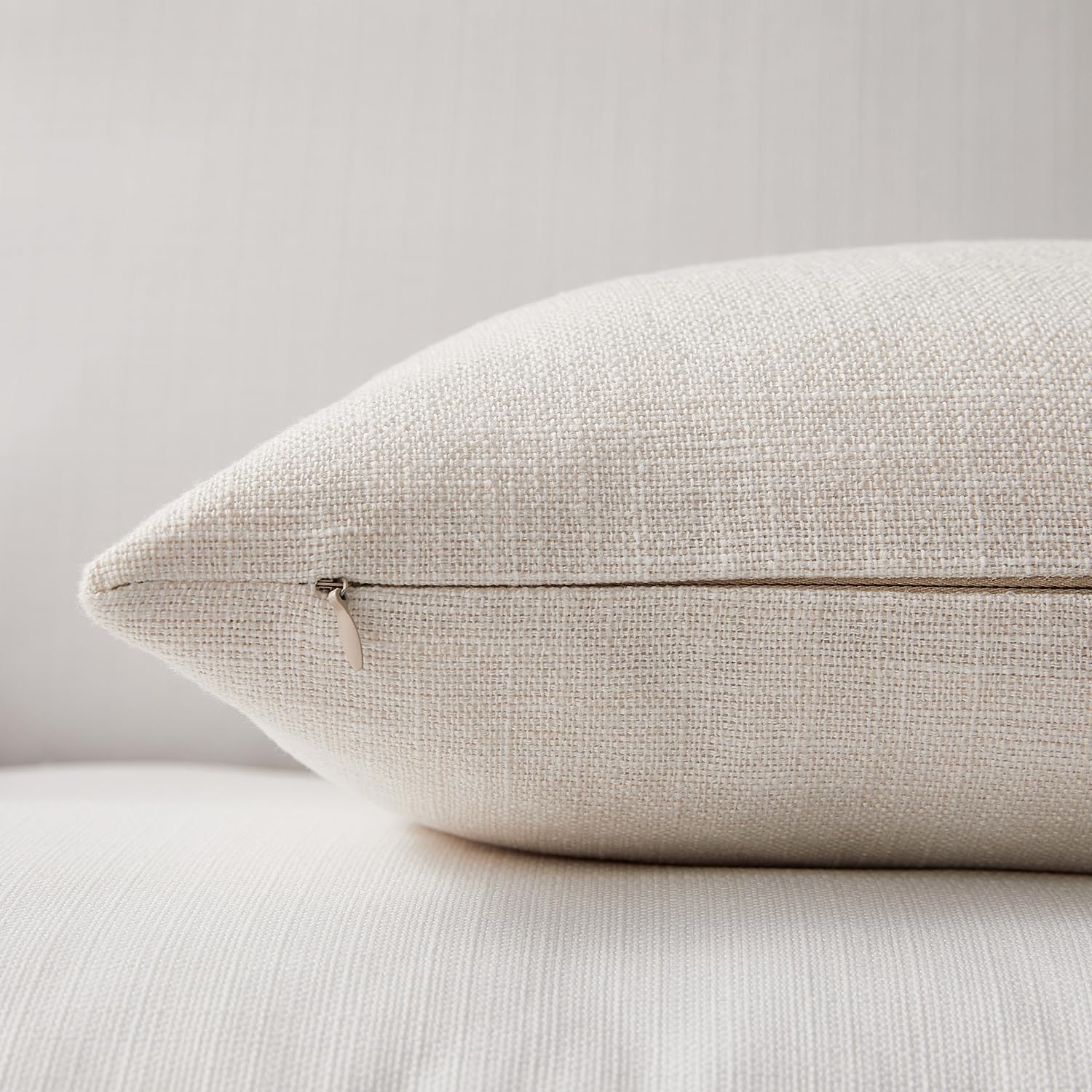 Meekio Set of 2 Ivory Linen Pillow Covers 12x20 Inch - Farmhouse Boho Decorative Throw Pillow Covers for Sofa, Couch, Bed & Home Decor - Soft Cushion Covers Perfect for Living Room, Bedroom & Cozy Spaces