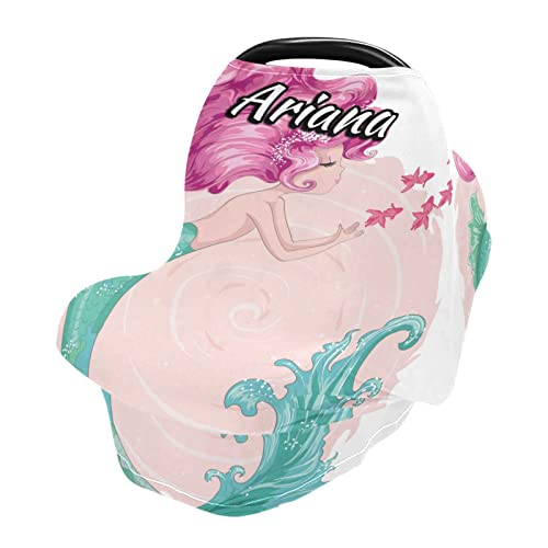 Custom Mermaid Stretchy Baby Car Seat Canopy - Personalized Infant Stroller Cover & Multi-Use Car Seat Scarf - Soft Nursing Cover for Breastfeeding - Perfect for Newborns, Travel & Outdoor Protection