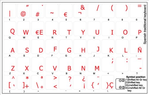 Spanish Keyboard Stickers - Red Letters on Transparent Background for Laptops & PCs