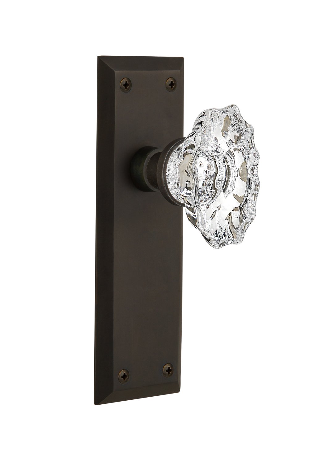 Vintage New York Plate with Chateau Knob - Double Dummy Door Hardware in Oil-Rubbed Bronze - Perfect for Farmhouse, Industrial & Loft Style Home Decor