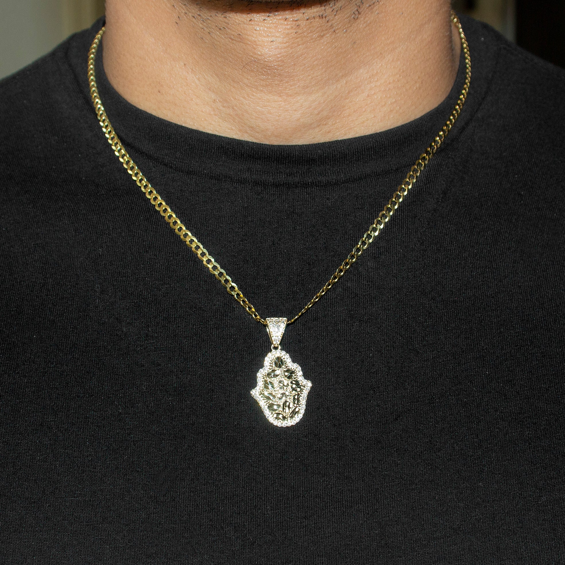 10K Yellow Gold Hamsa Hand Nugget Necklace - 3.5