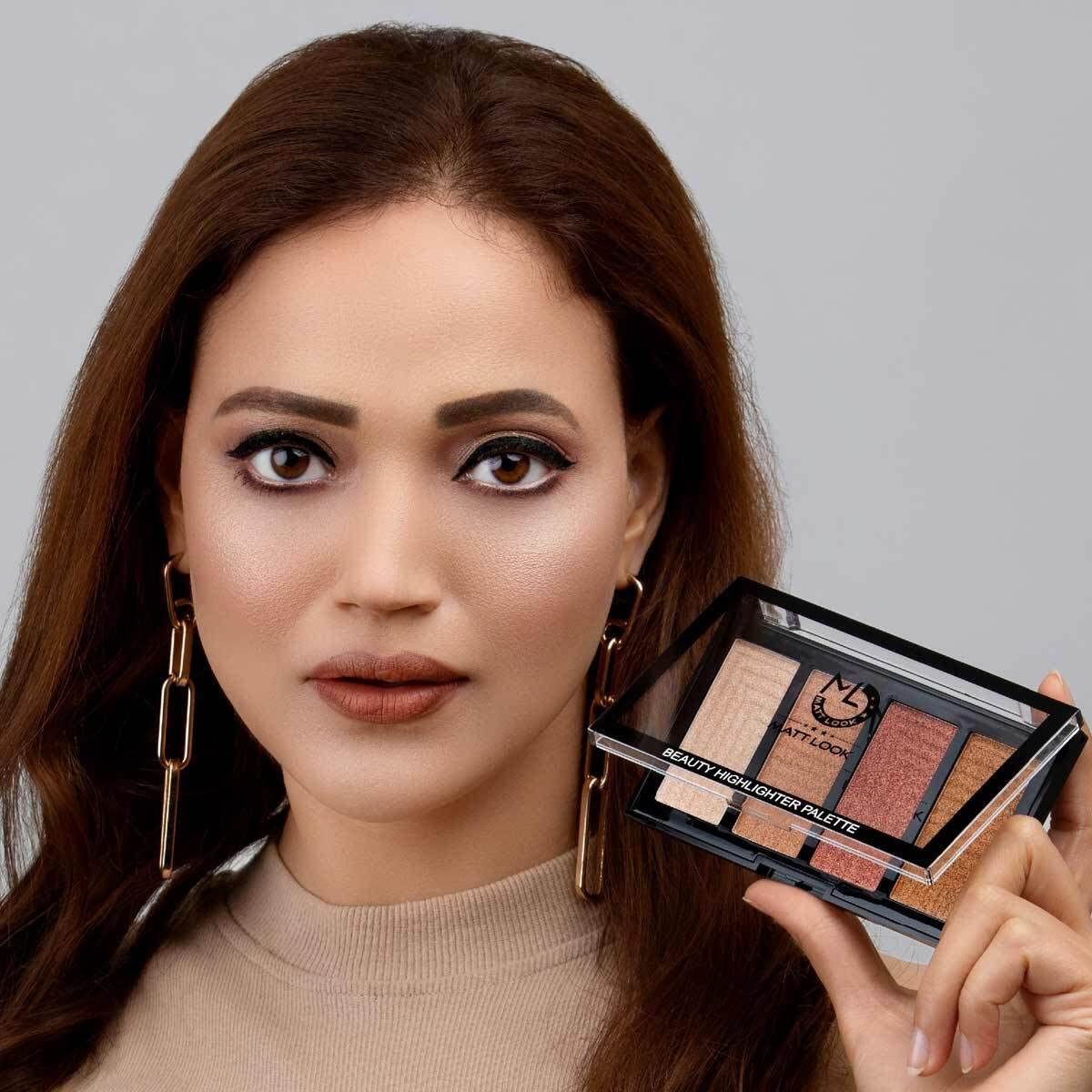 MATT LOOK Beauty Highlighter Palette - Pressed Powder Highlighter for Face & Body, Sun & Sand Shade (20g) | Perfect for Contouring, Highlighting & Glowing Makeup Looks