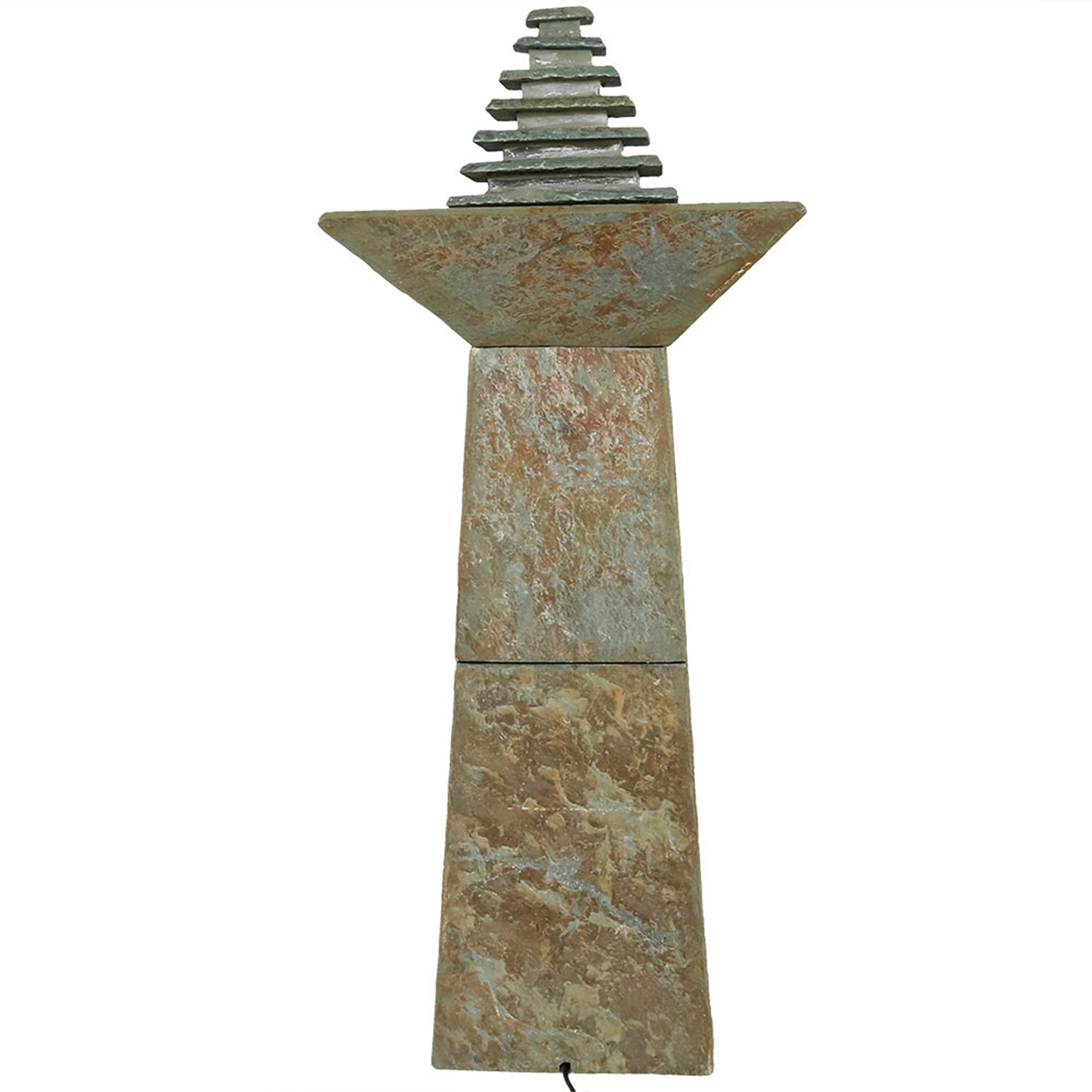 Layered Pyramid Slate Outdoor Fountain with LED Lights - 40 Inch Modern Water Feature for Garden, Patio & Backyard Decor | Relaxing Ambient Sounds for Outdoor Living Spaces
