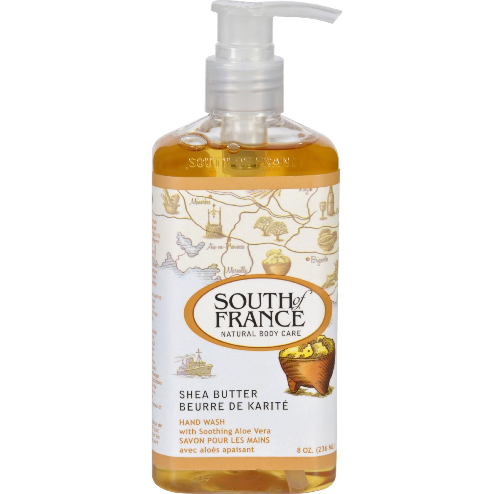 South of France Shea Butter Hand Wash - 8 fl oz (1 Each) - Moisturizing & Nourishing for Dry Skin - Perfect for Bathroom, Kitchen & Guest Soap