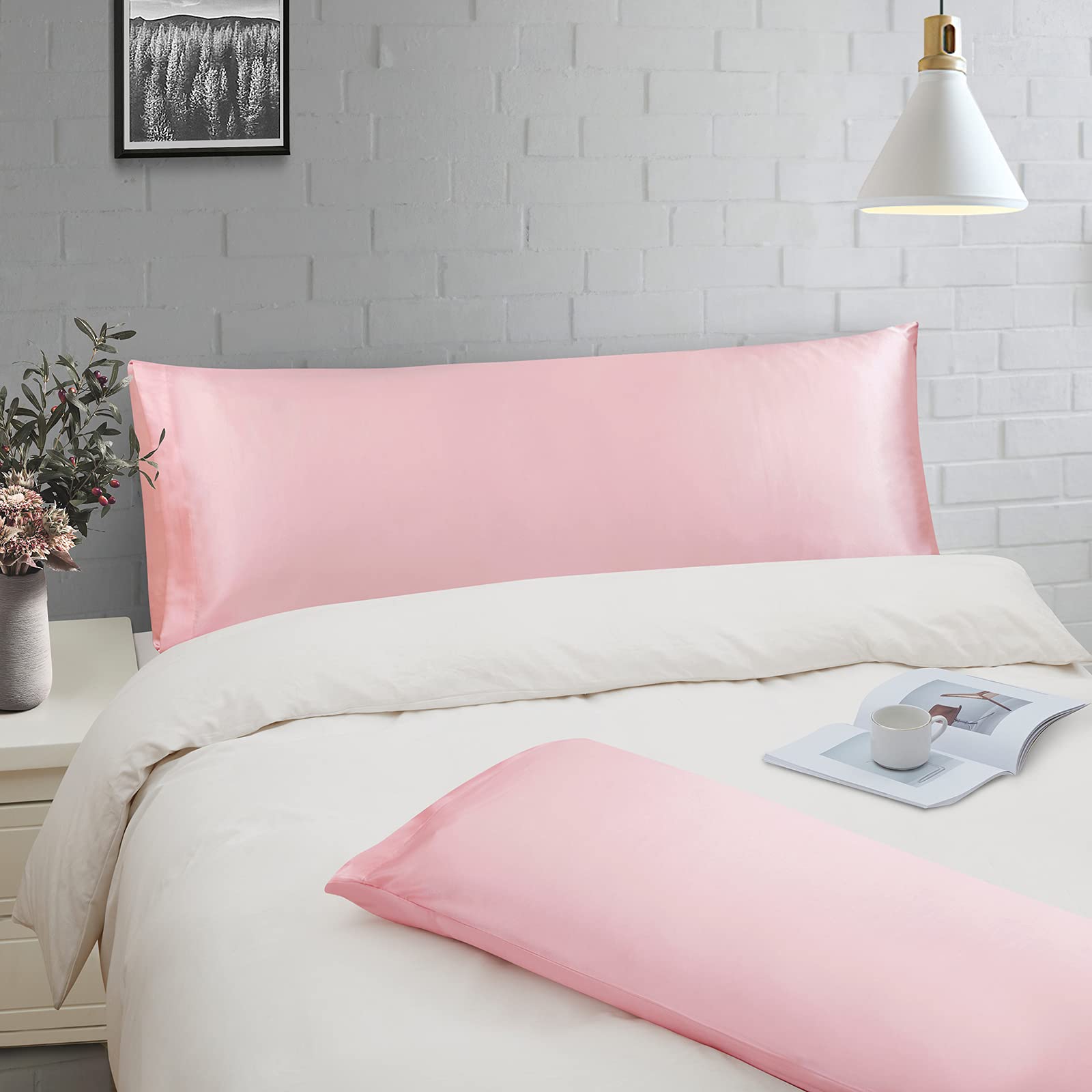 Ersmak 2-Pack Satin Body Pillow Cover Set - 20x54 Inches Blush Pink, Ultra Soft Cooling Pillowcase for Hair & Skin Care, Silky Smooth Long Side Pillow Case with Envelope Closure - Perfect for Bedroom, Travel & Beauty Sleep