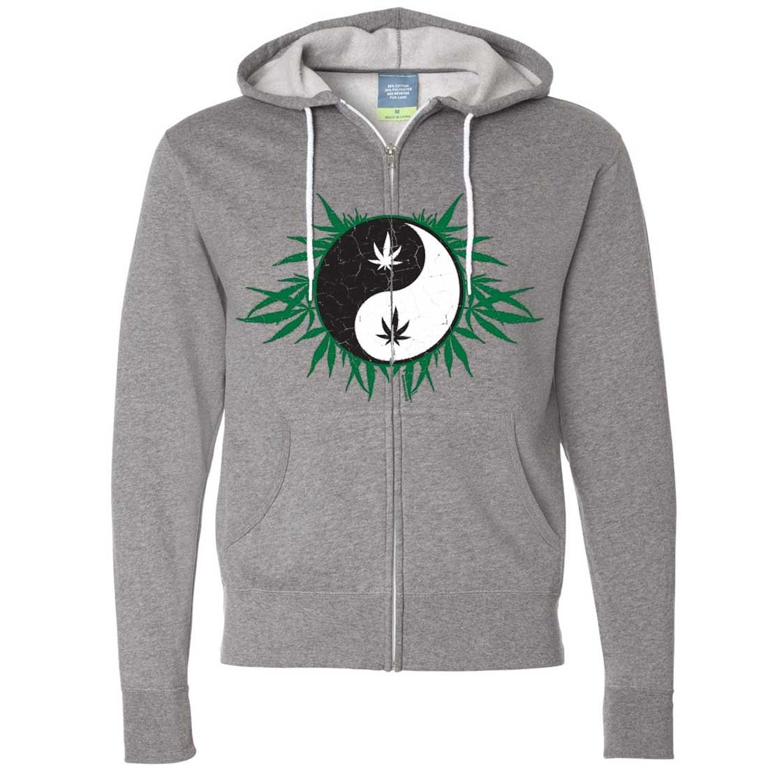 Stoner Yin Yang Pot Leaf Zip-Up Hoodie - Cannabis Enthusiast Streetwear for Concerts & Festivals