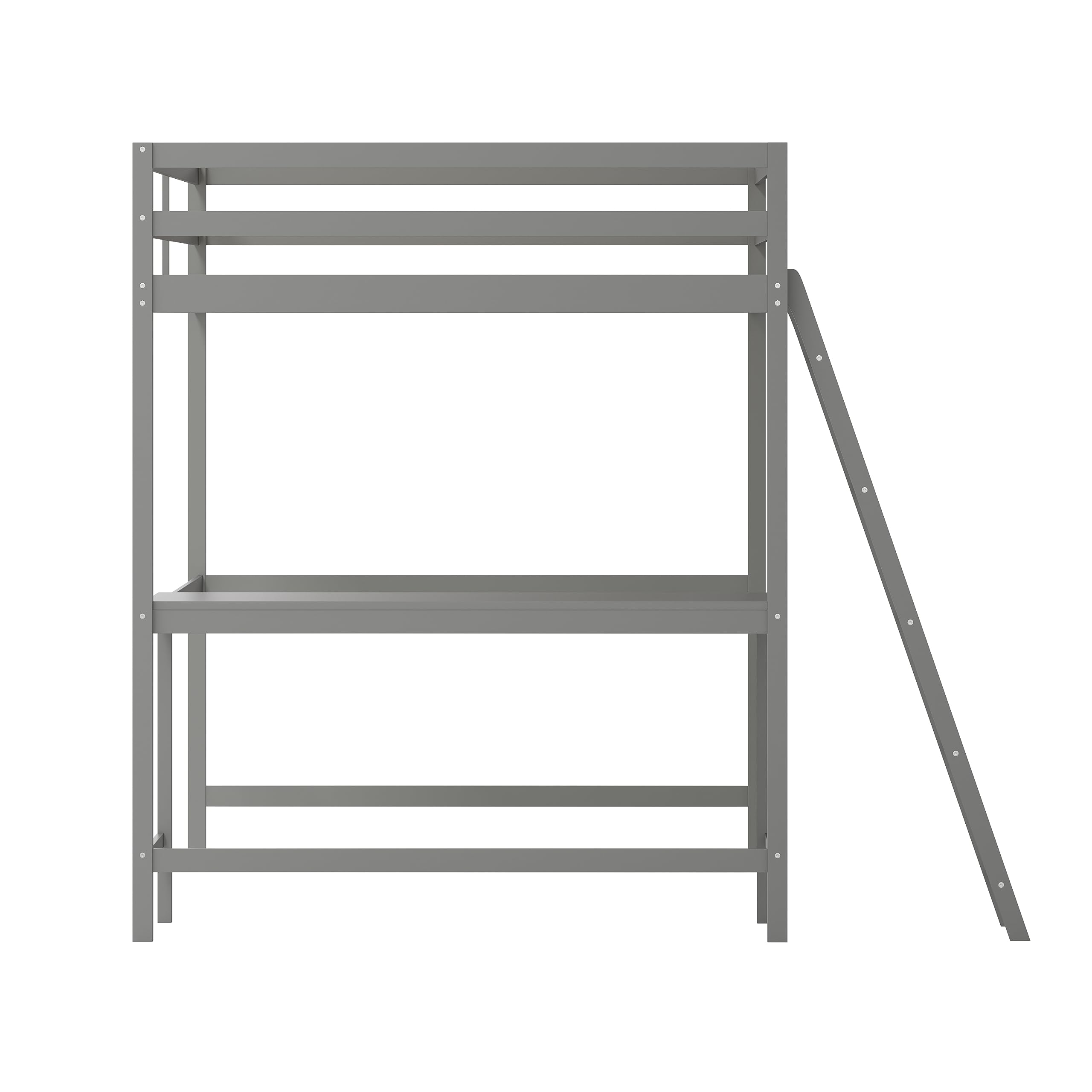 Full Size Loft Bed Frame with Desk - Light Gray Wood Slats, Protective Guard Rails & Ladder - Space Saving Design for Kids & Teens - Perfect for Small Bedrooms & Dorm Rooms