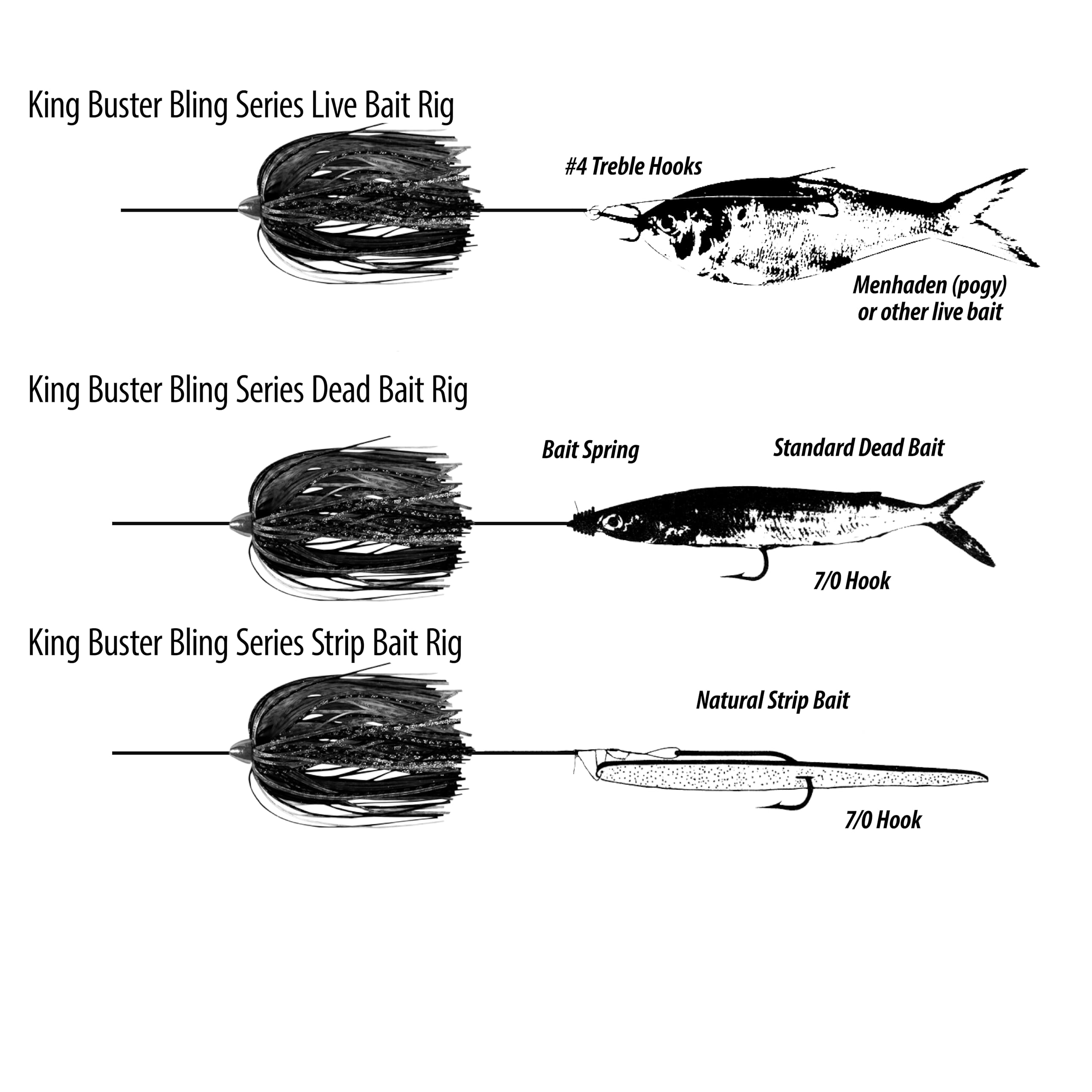C&H Lures King Buster Bling Series Fishing Lures - Holographic Silicone Skirt, 2.5 Inch Saltwater Fishing Bait (3 Pack), Proven Effective for Bass, Trout & Tournament Fishing - Perfect for Deep Sea, Pier & Freshwater Angling