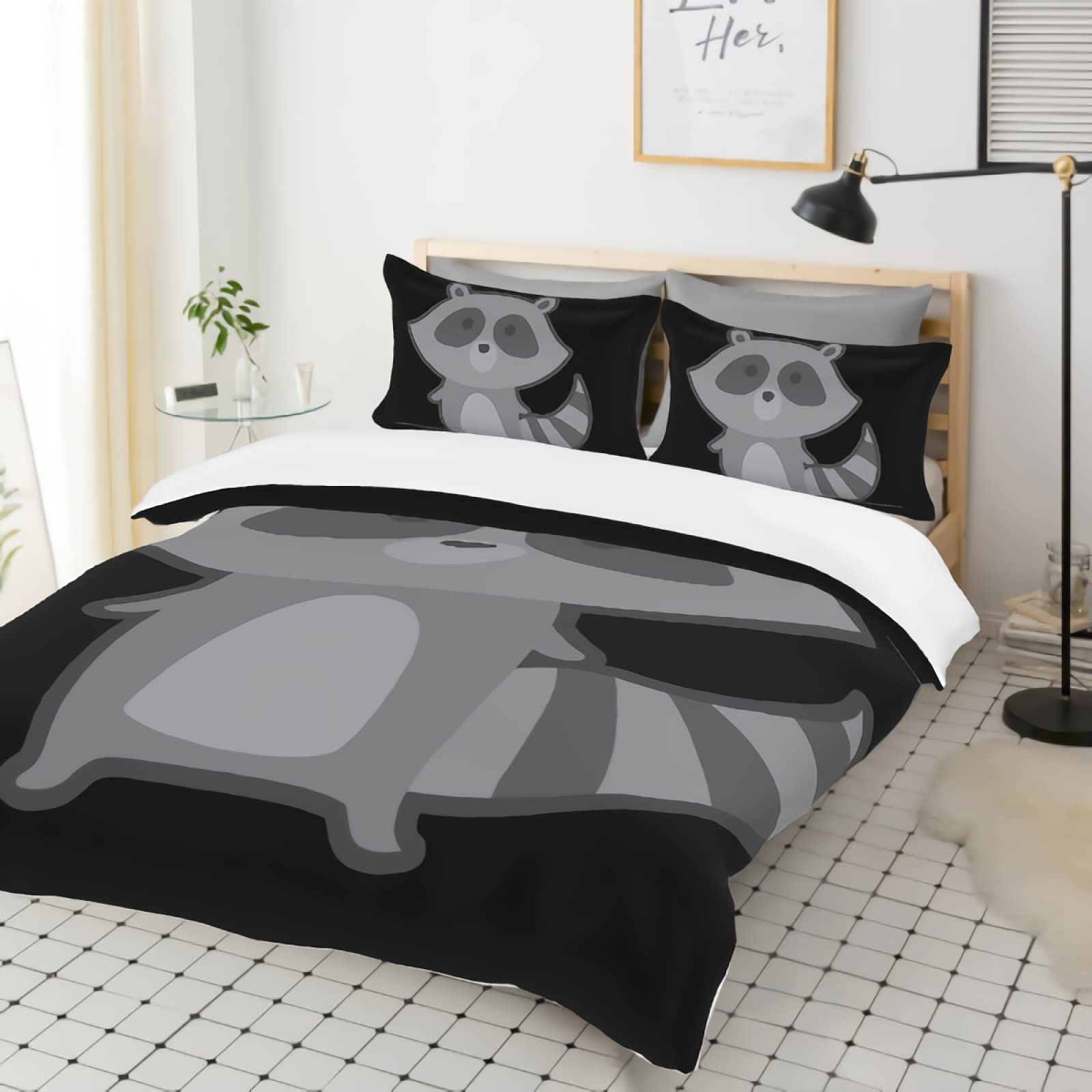 GREDBH Full Raccoon Duvet Cover Set - 3 Piece Wild Animal Print Bedding with 2 Pillowcases - 100% Soft Microfiber Comforter Cover (Not Included) - Perfect for Kids Room, Wildlife Theme Bedroom & Cozy Home Decor
