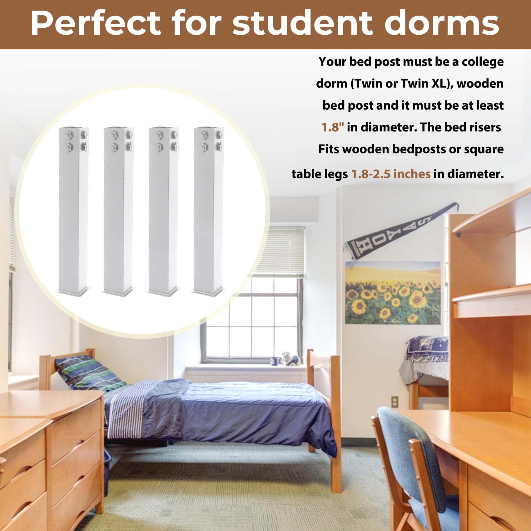 4 Pack Heavy Duty Metal Bed Risers - 20.5