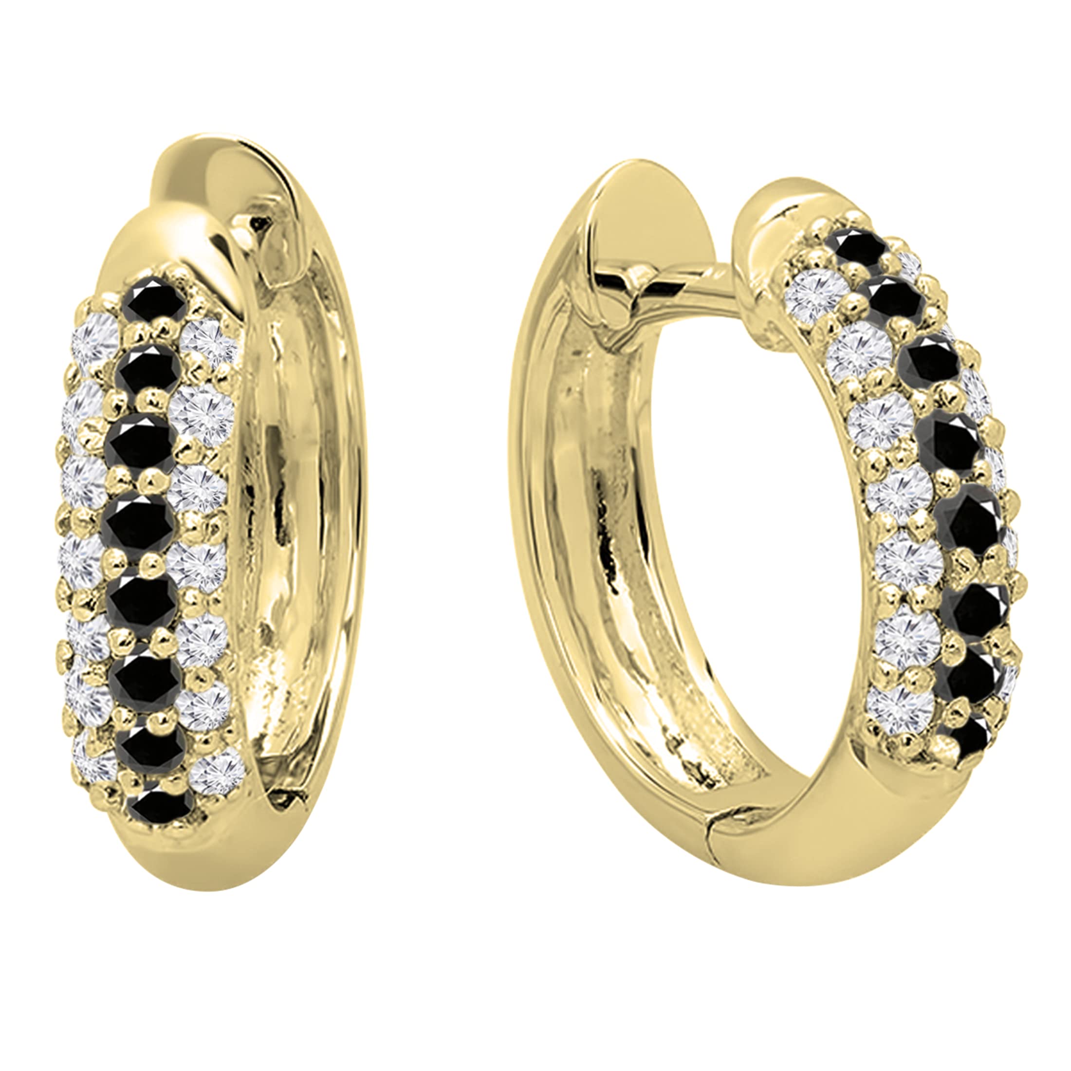 Dazzlingrock Collection 14K Solid Yellow Gold Round Gemstone & White Diamond Pave Hoop Earrings for Women | Elegant Gift for Anniversary, Birthday, Wedding & Special Occasions