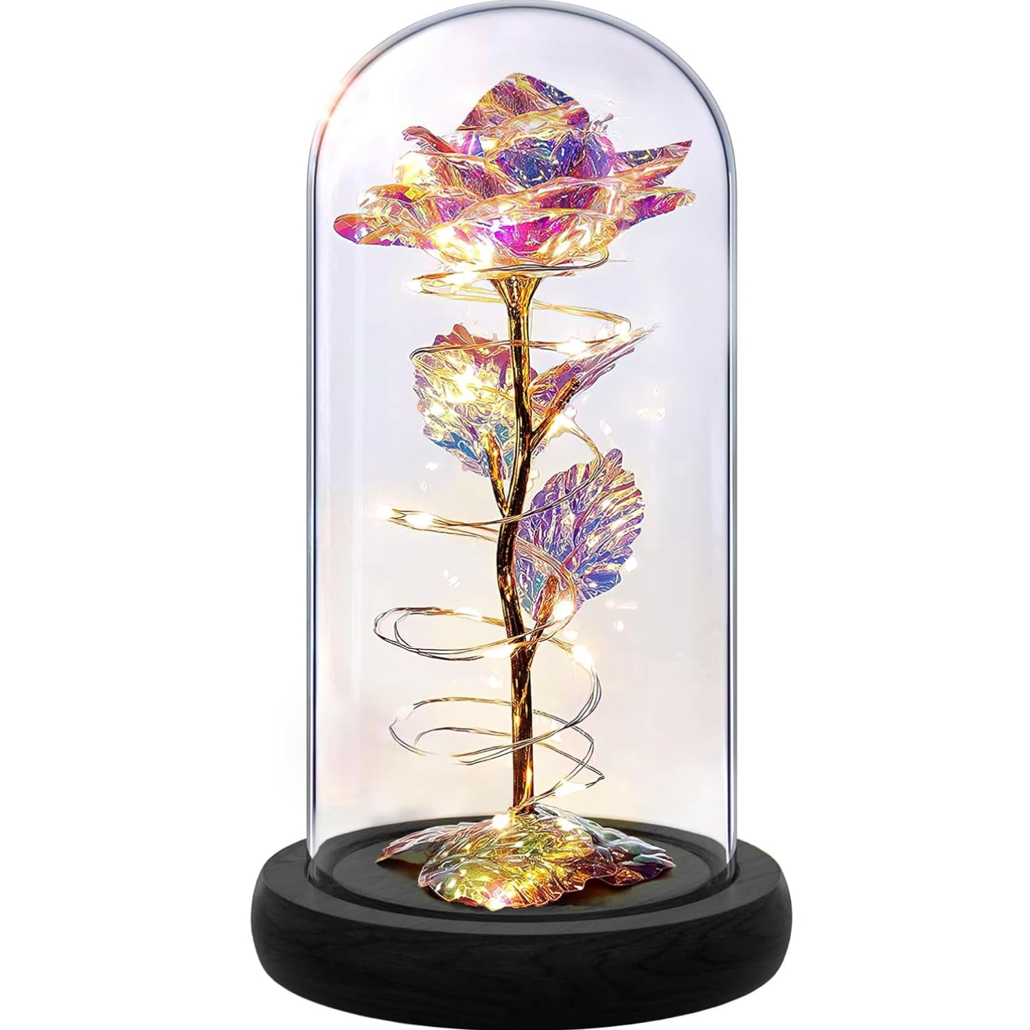Norcalway Preserved Roses in Glass Dome with LED Lights & Timer - Eternal Rose Gift for Women, Girlfriend, Wife, Mom, Daughter - Perfect for Christmas, Wedding, Anniversary, Birthday - Beauty and The Beast Inspired Rose for Home Decor & Romantic Surprises