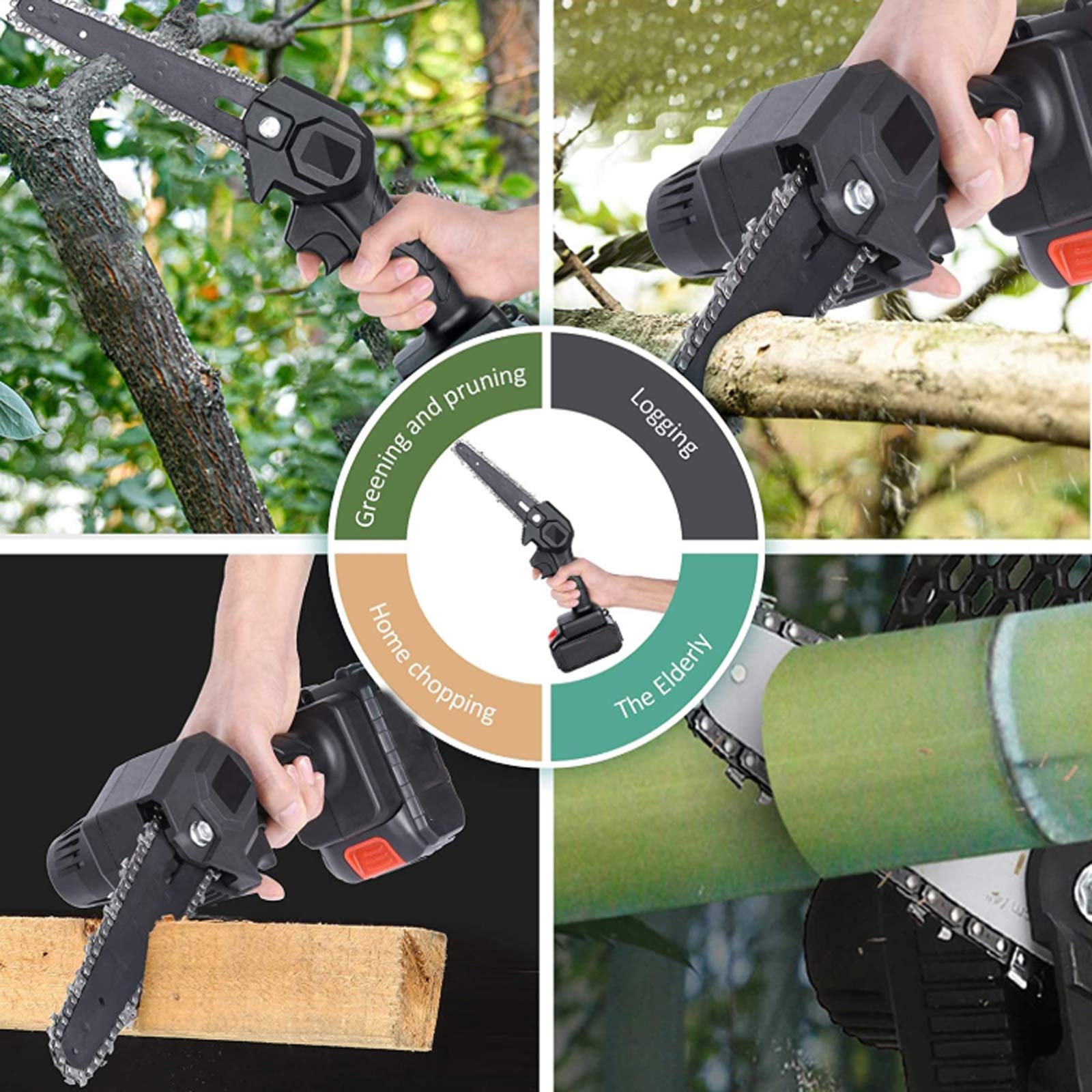 6 Inch Cordless Rechargeable Electric Chain Saw - Handheld Mini Chainsaw with 2X24V Batteries - Perfect for Tree Branch Trimming, Wood Cutting & Garden Pruning - Ideal for DIY Projects, Yard Maintenance & Forestry Work