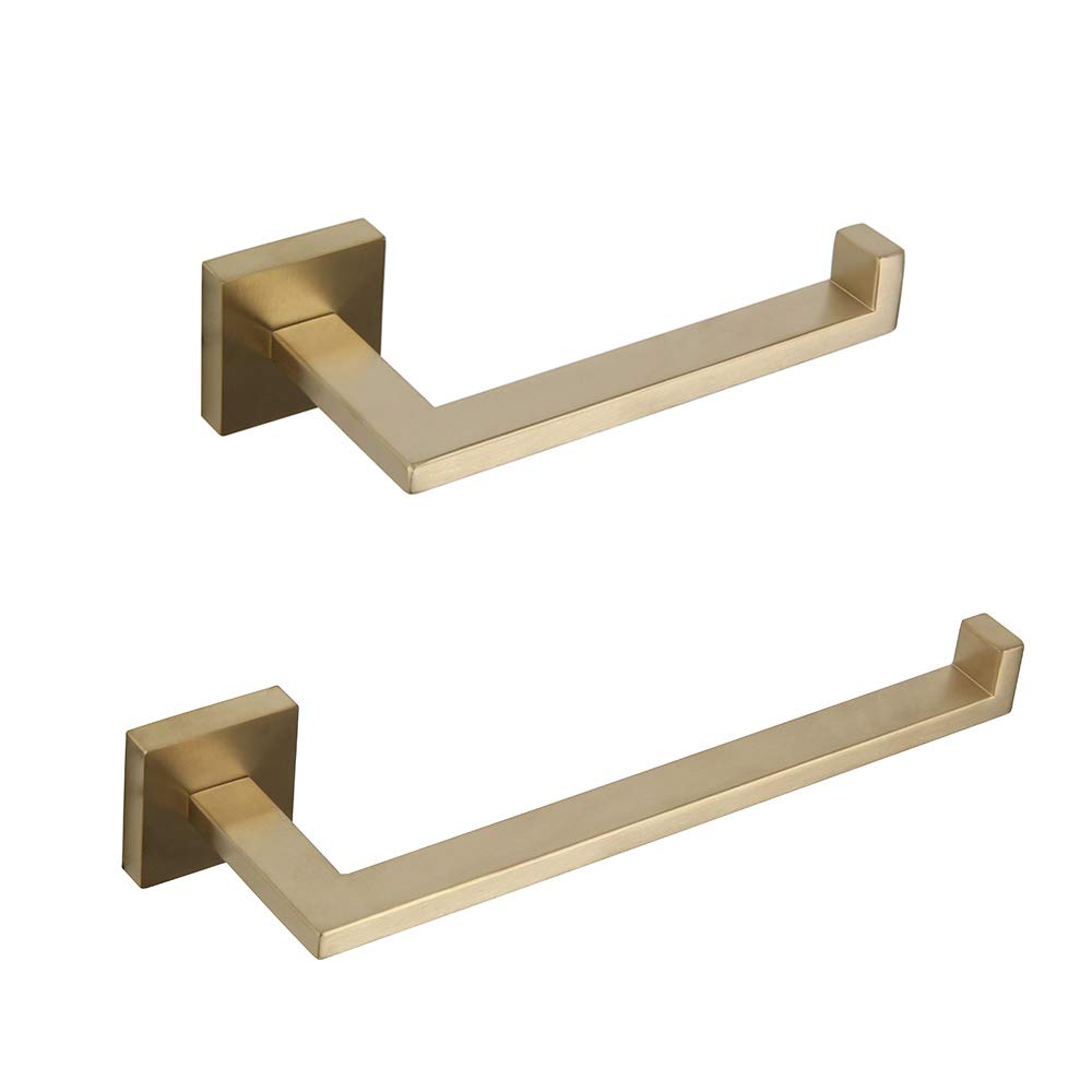 GERZWY 2-Piece Bathroom Hardware Set - Wall Mounted Toilet Paper Holder & Towel Ring with Brushed PVD Zirconium Gold Finish (IG1856-2BZ) - Perfect for Modern Bathrooms & Powder Rooms