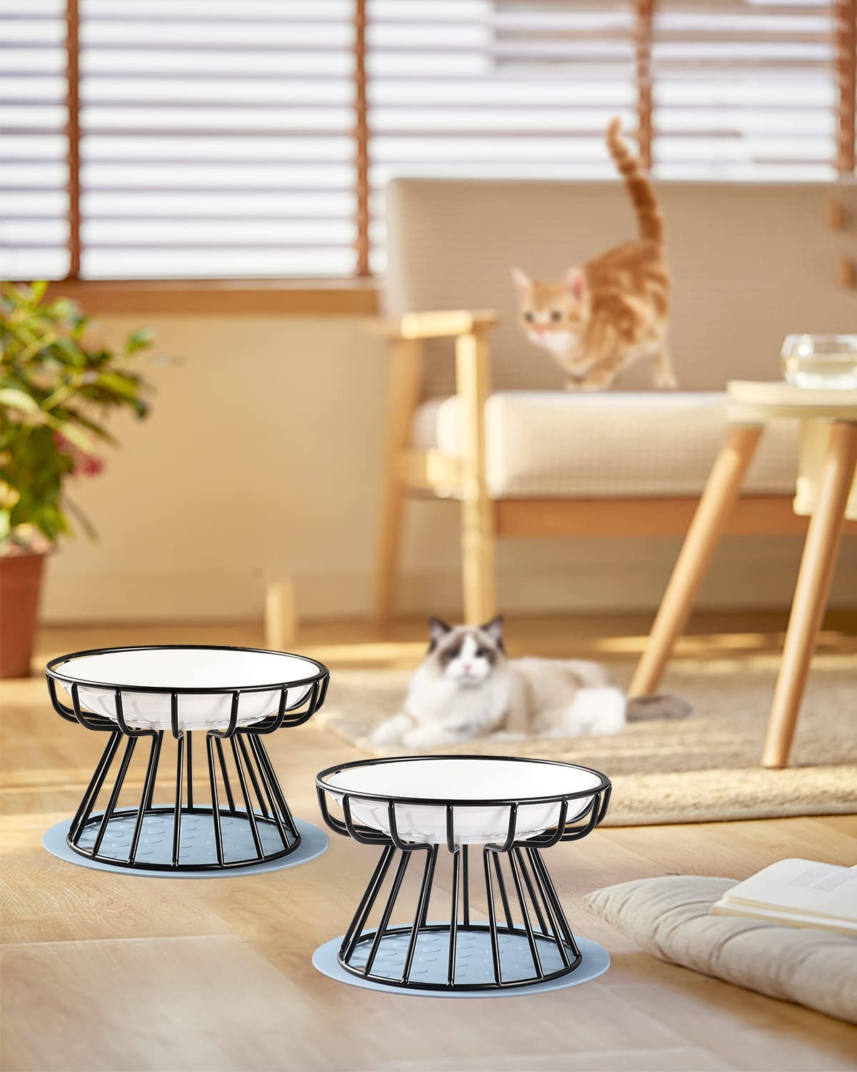 Dorakitten 2-Pack Ceramic Raised Cat Bowls - Elevated Anti-Vomiting Pet Food Dishes with Non-Slip Base for Spine Support & Comfort - Dishwasher Safe Cat Feeding Bowls for Healthy Mealtime - Perfect for Kittens, Adult Cats & Senior Pets