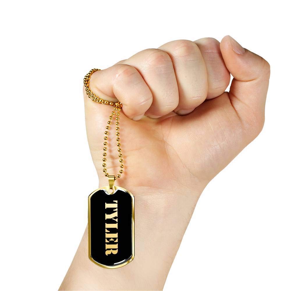 Tyler v2 18k Gold Plated Luxury Dog Tag Necklace - Personalized Name Engraved Jewelry for Men, Father's Day & Birthday Gifts - Perfect for Everyday Wear, Special Occasions & Gifting